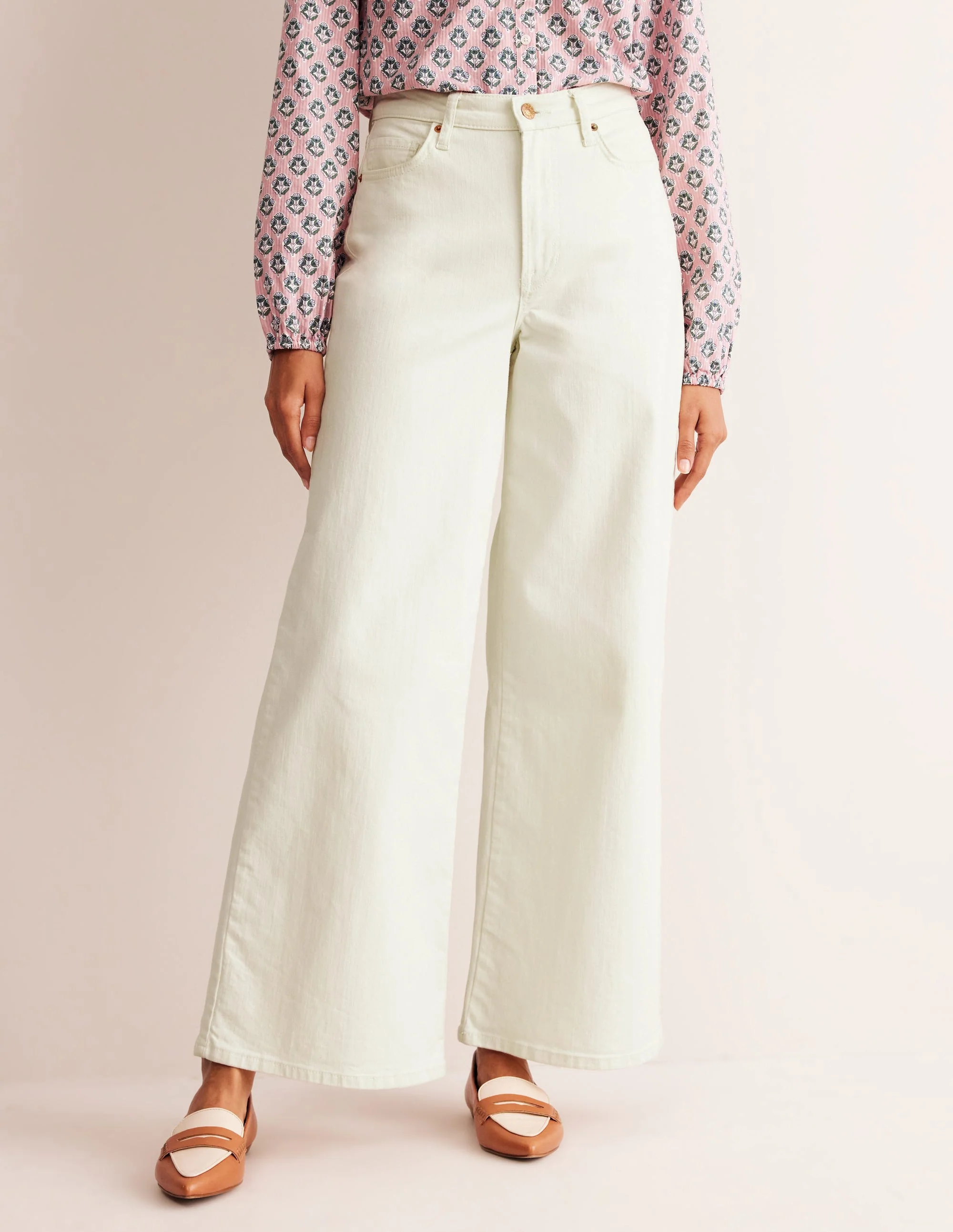 High Rise Wide Leg Jeans-Ecru - Image 4
