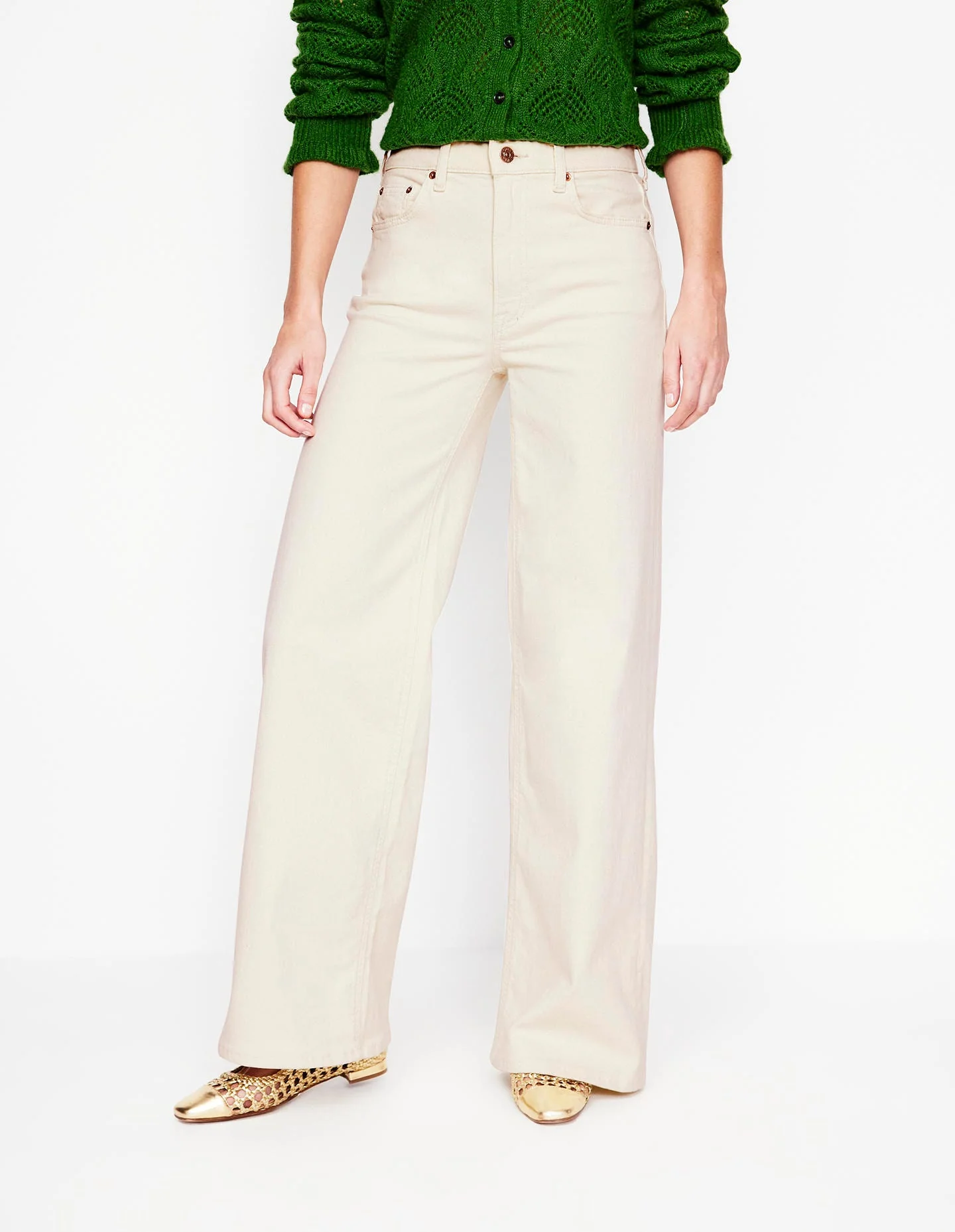 High Rise Wide Leg Jeans-Ecru - Image 2