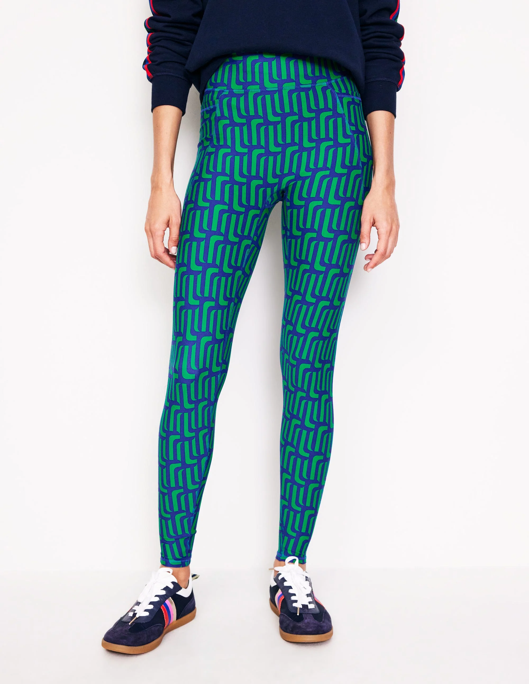 High Waist Pocket Leggings-Green Tambourine, Falling Geo - Image 4