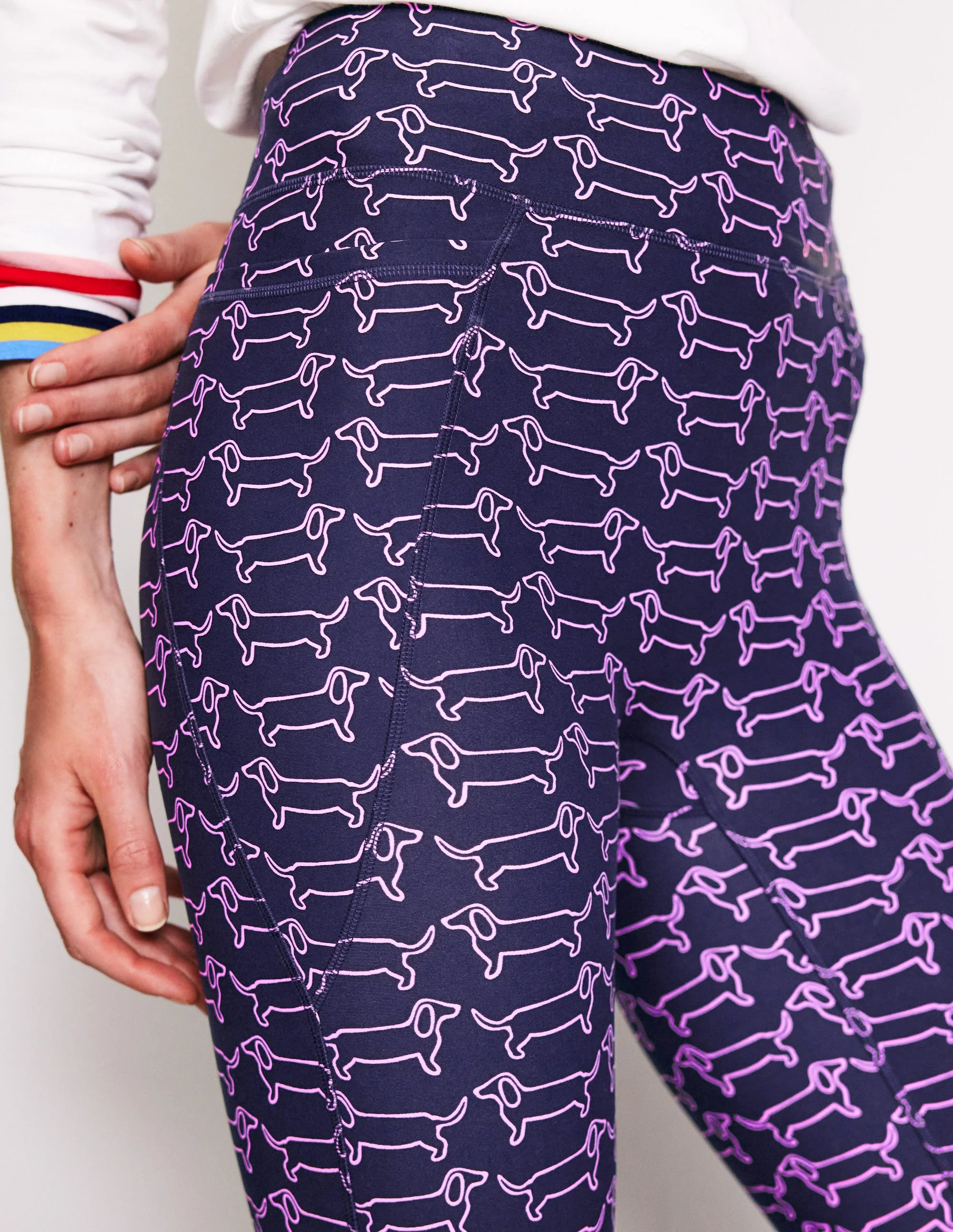 High Waist Pocket Leggings-Navy, Dachshund - Image 2