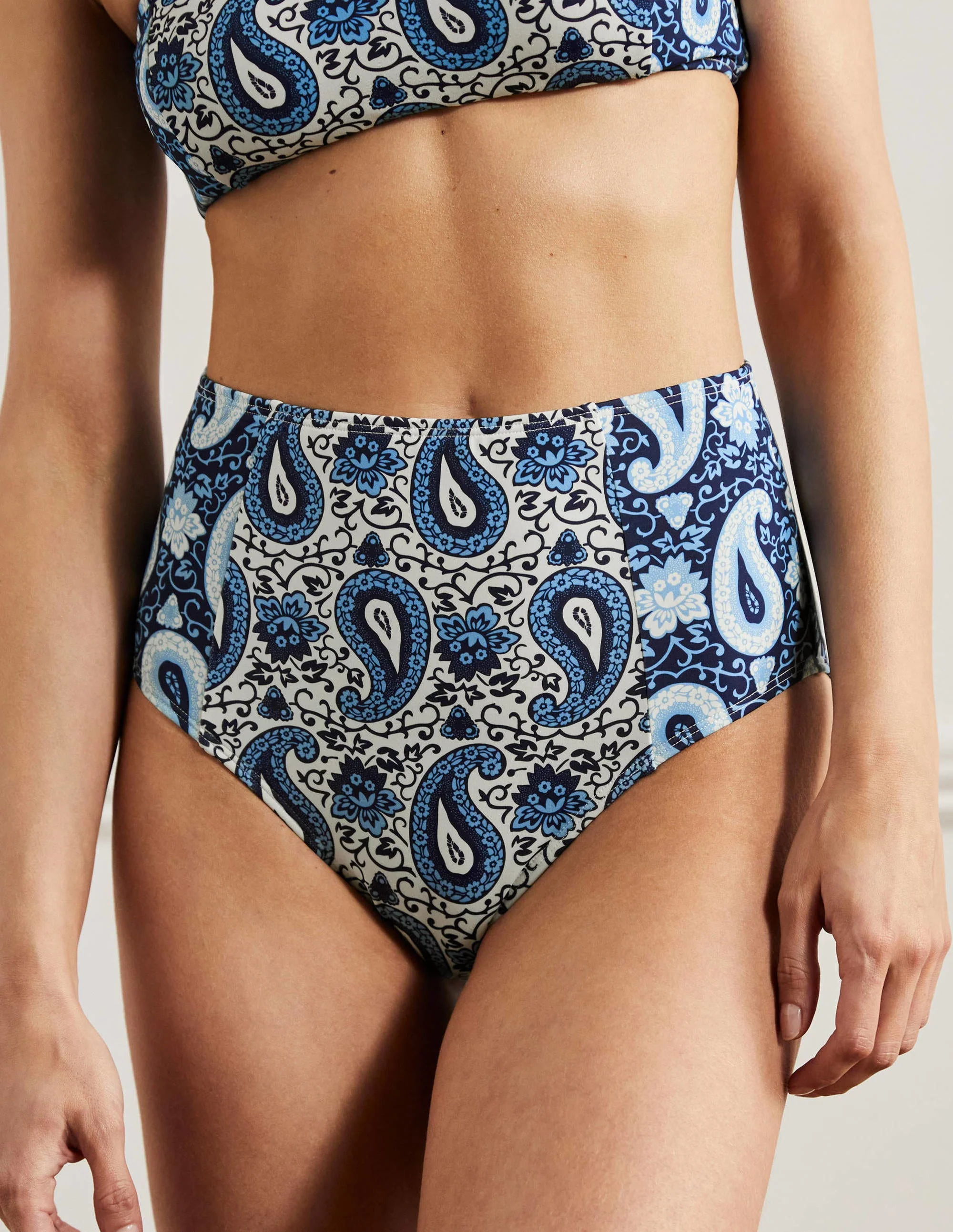 High Waisted Bikini Bottoms-Hyacinth, Enchanting Paisley - Image 4