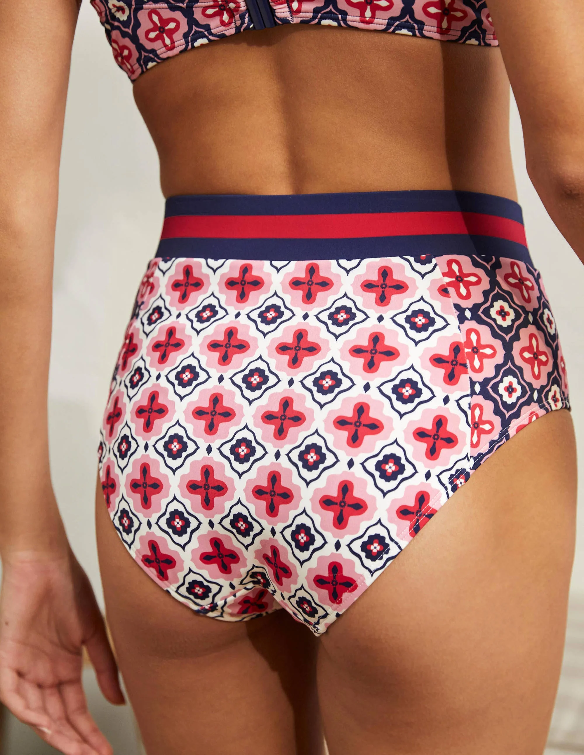 High Waisted Bikini Bottoms-Ivory, Moroccan Diamond - Image 3
