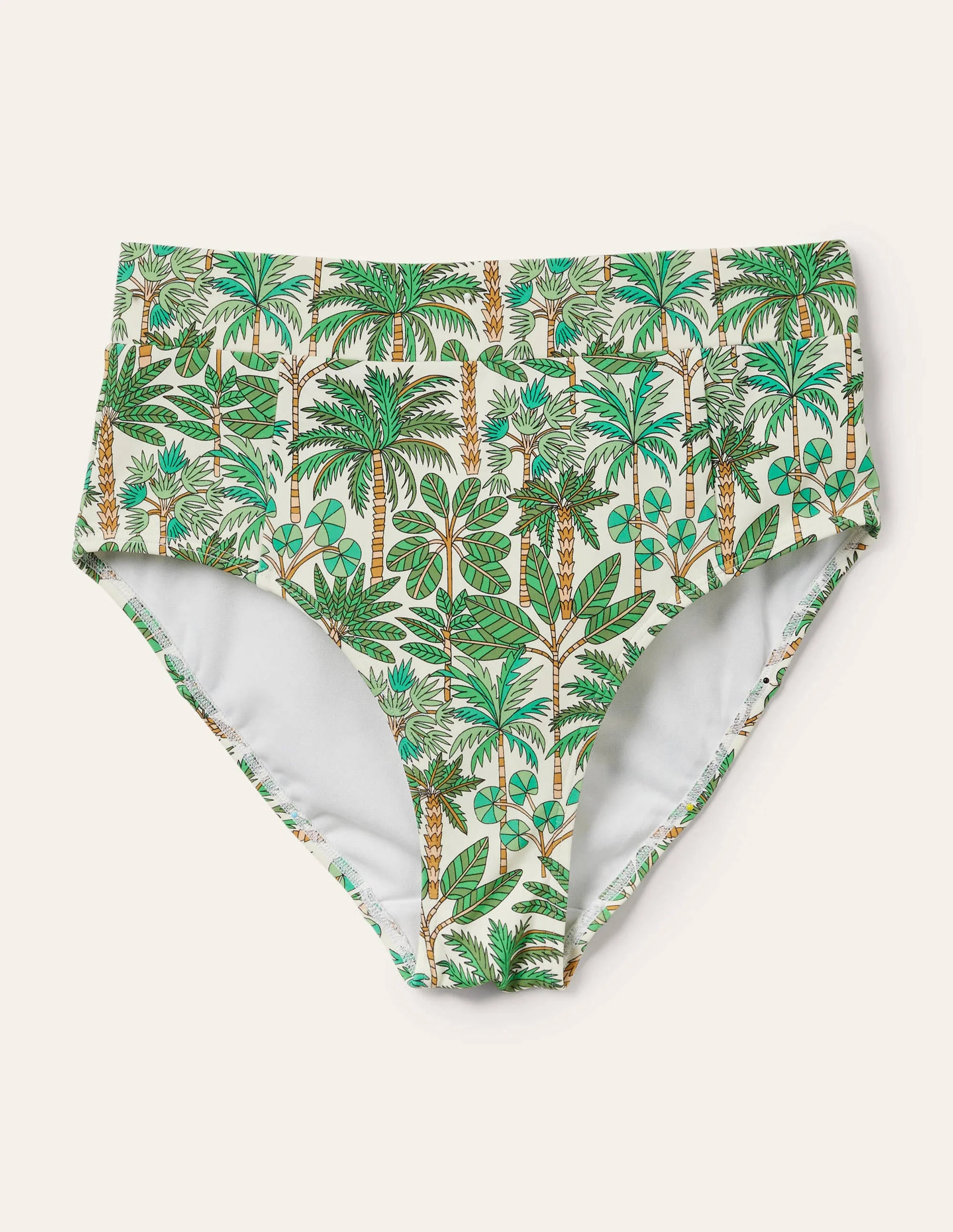 High Waisted Bikini Bottoms-Ivory, Palm Forest - Image 5