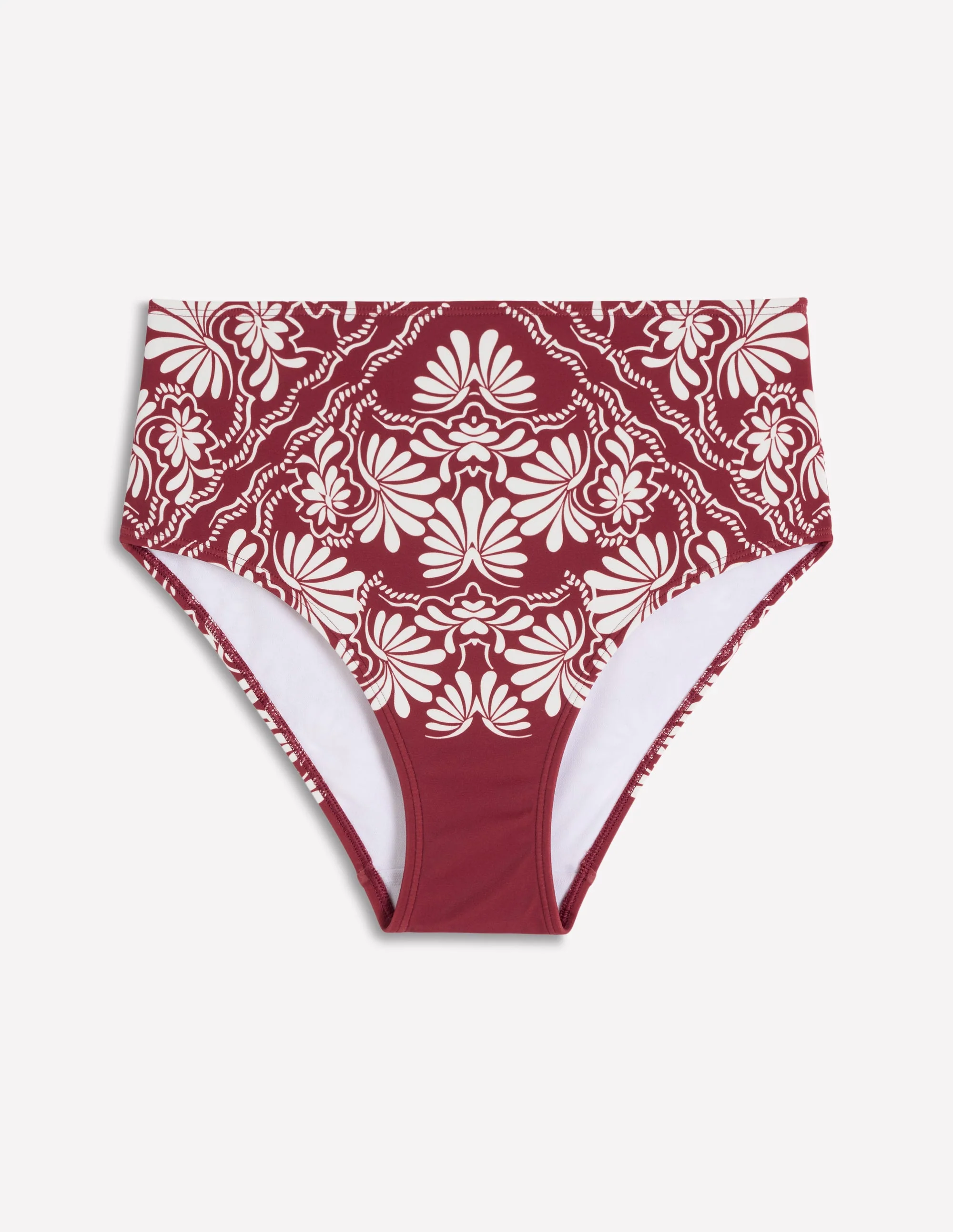 High Waisted Bikini Bottoms-Maroon, Botanical Charm - Image 6