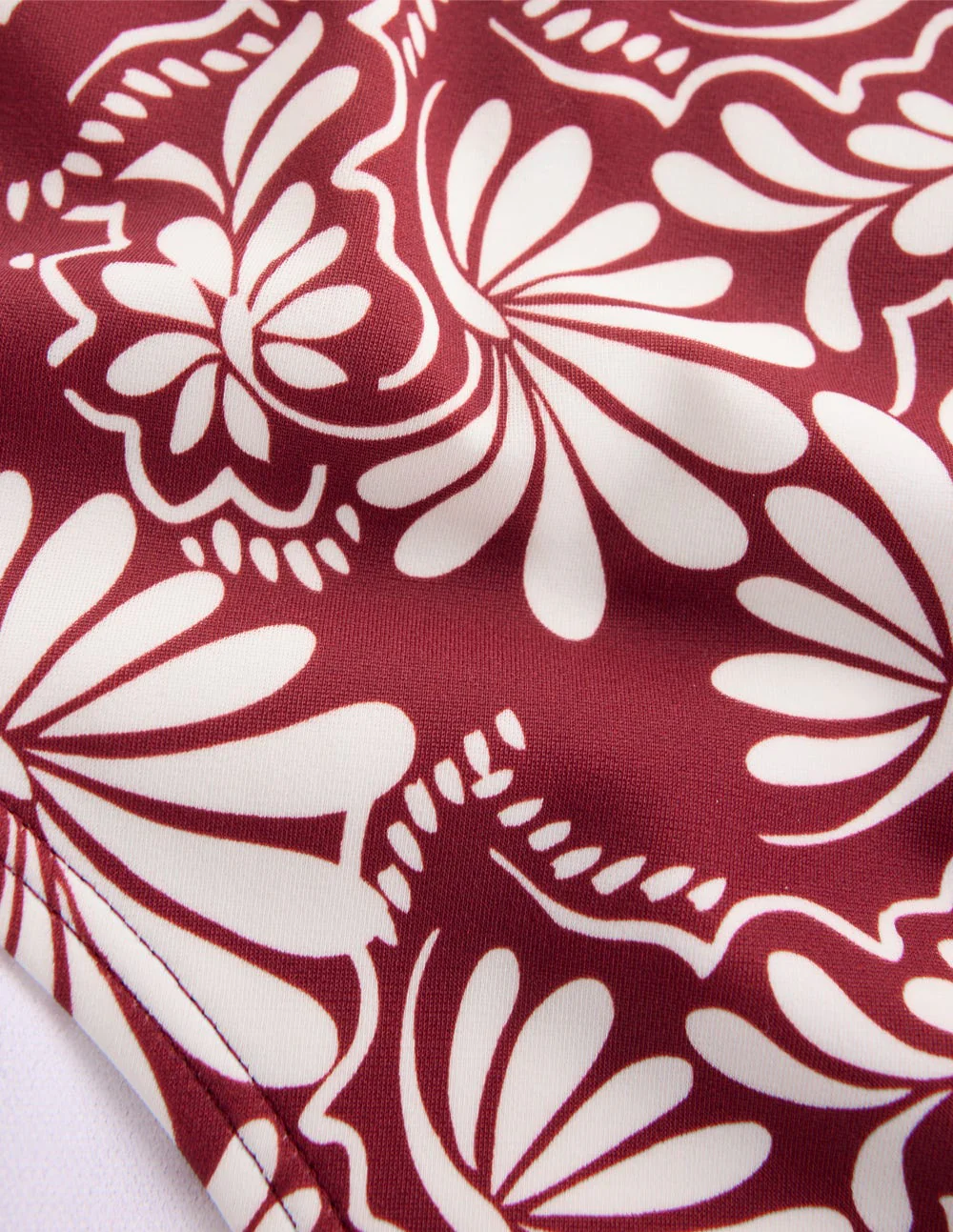 High Waisted Bikini Bottoms-Maroon, Botanical Charm - Image 7