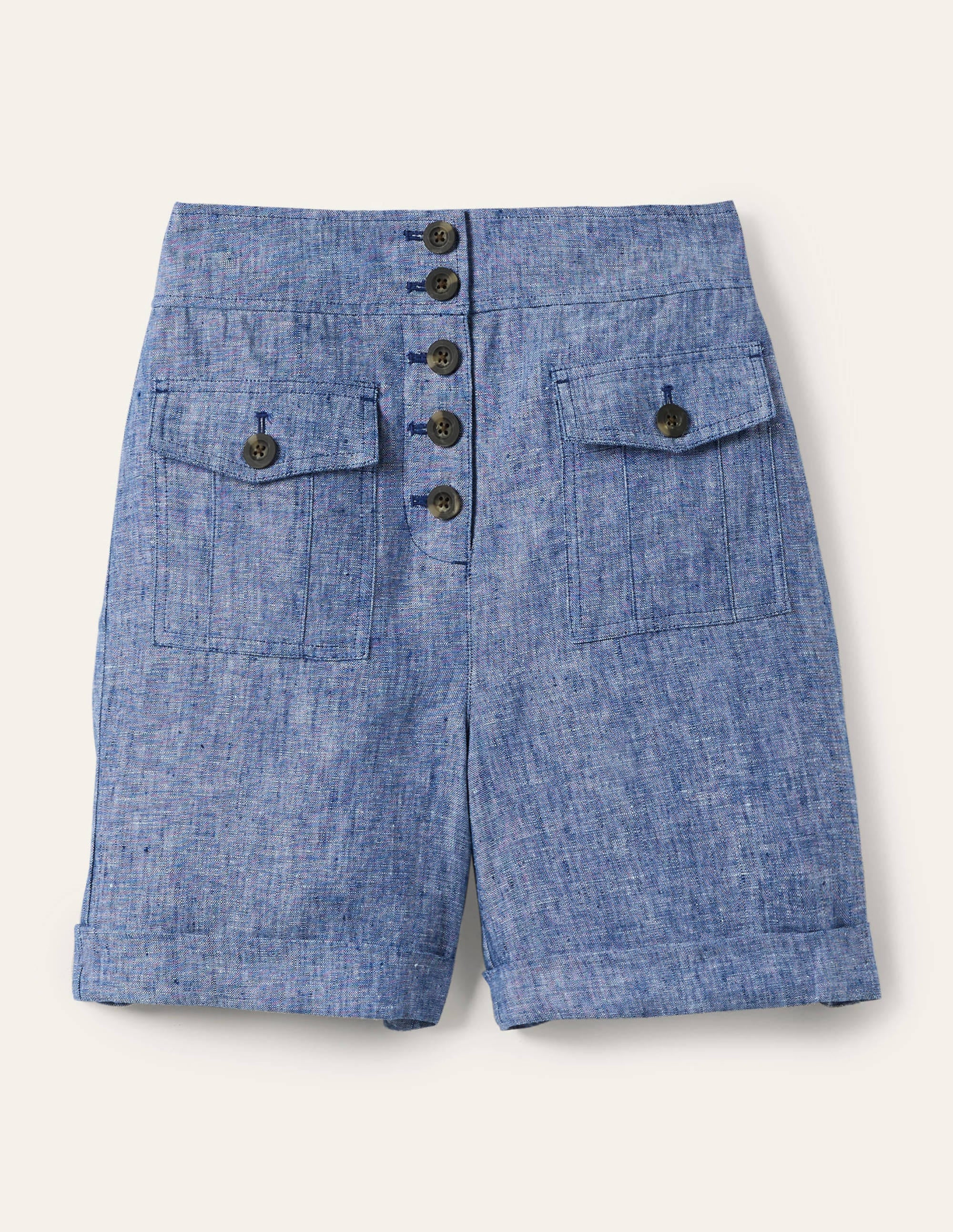 High Waisted Linen Shorts-Chambray - Image 5