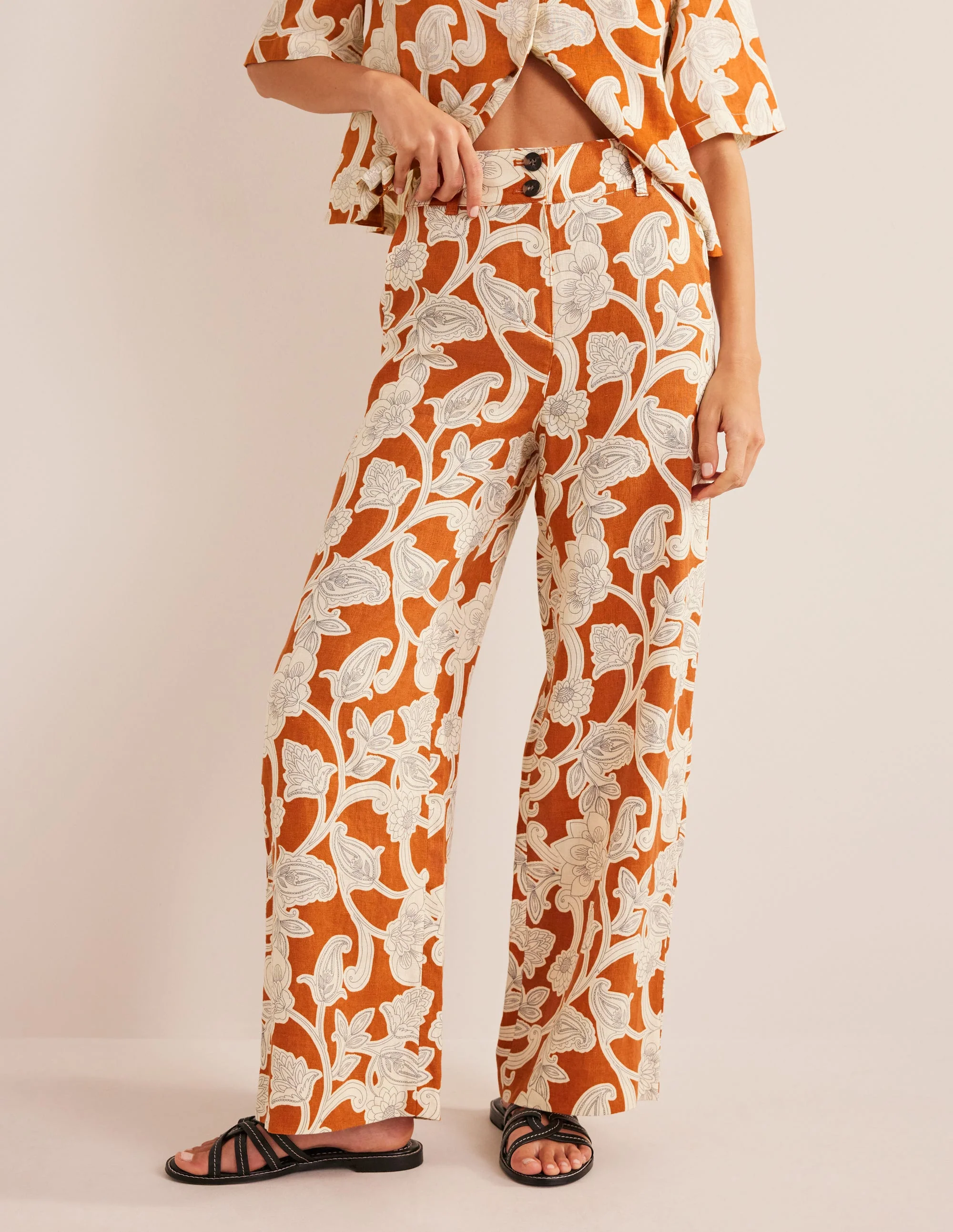 Highbury Linen Pants-Rust, Paisley Whirl - Image 4