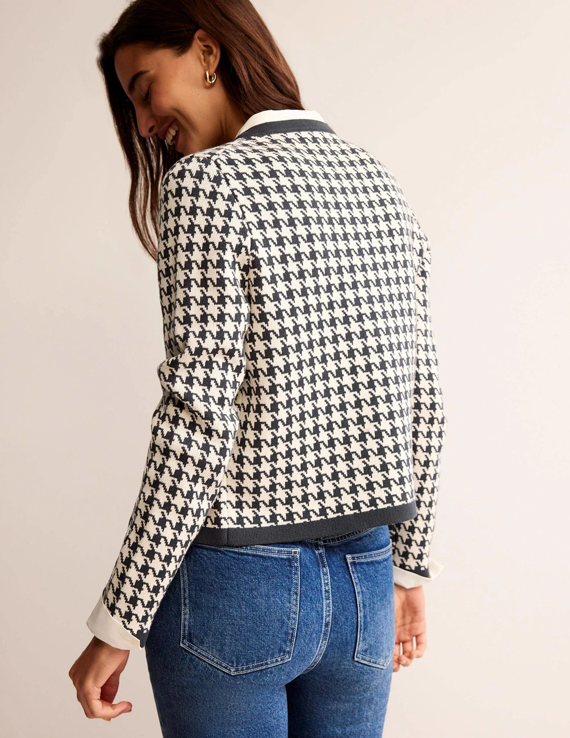 Holly Knitted Jacket-Charcoal / Ivory Houndstooth - Image 3