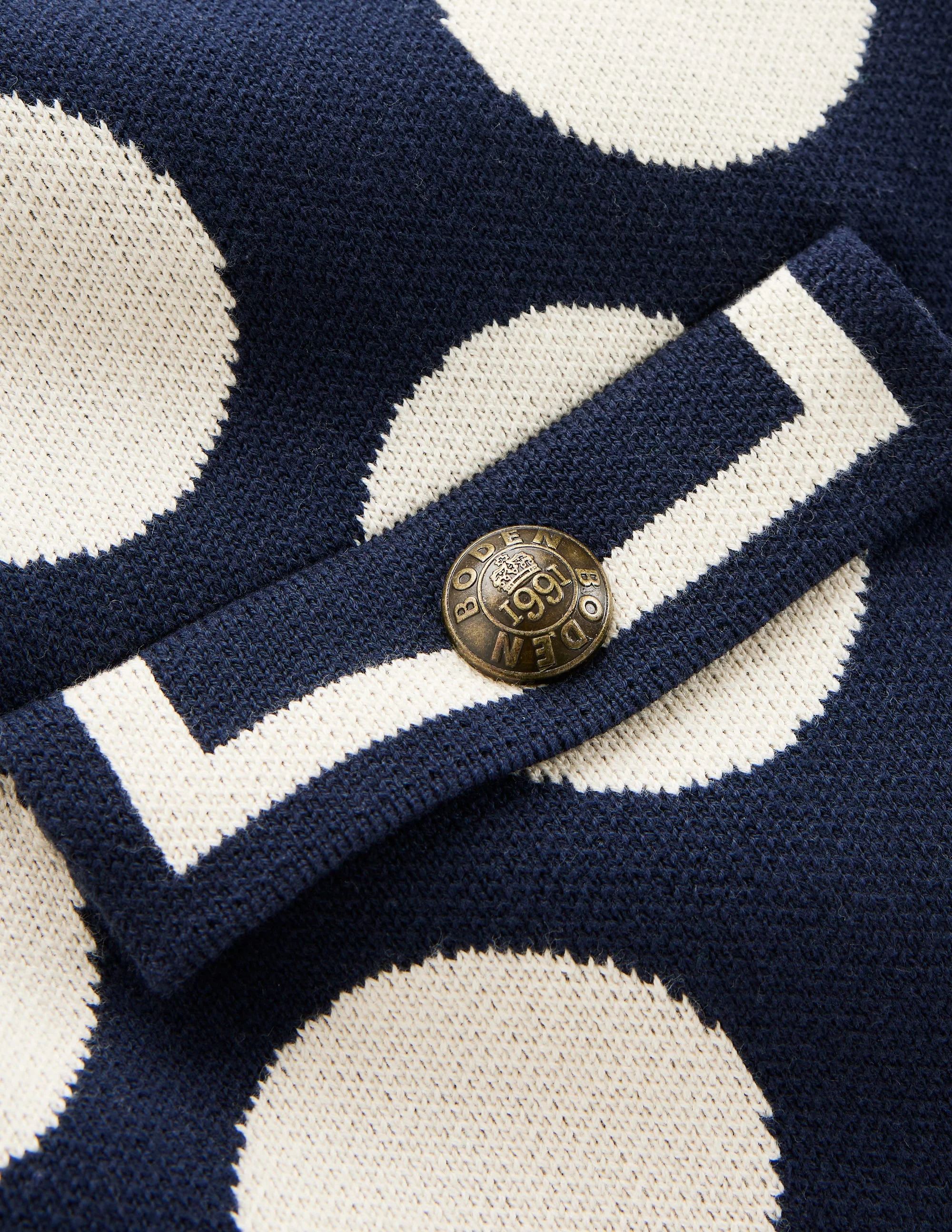 Holly Knitted Jacket-French Navy, Large Ivory Spot - Image 6