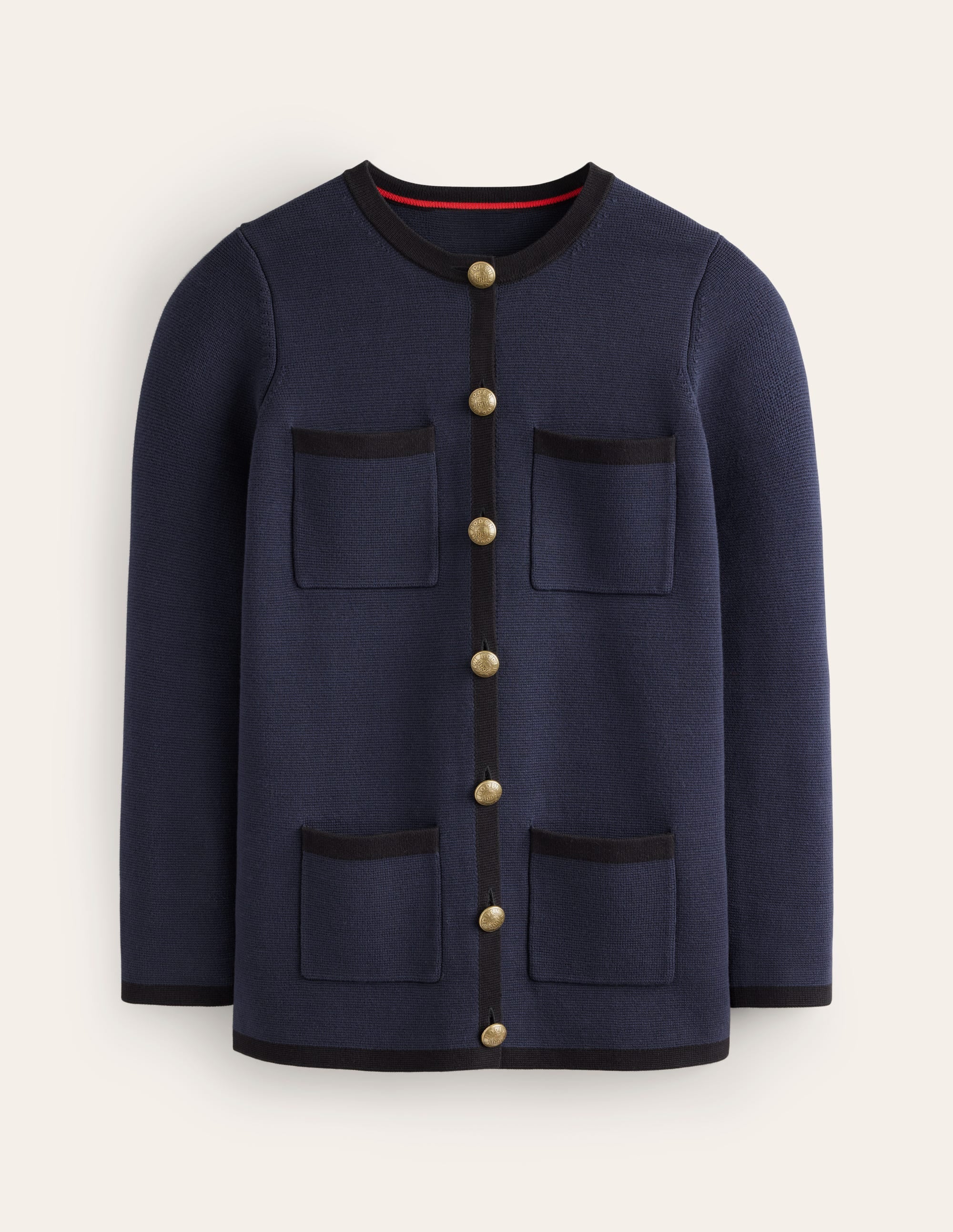 Holly Longline Knitted Jacket-Navy, Black Tipping - Image 6