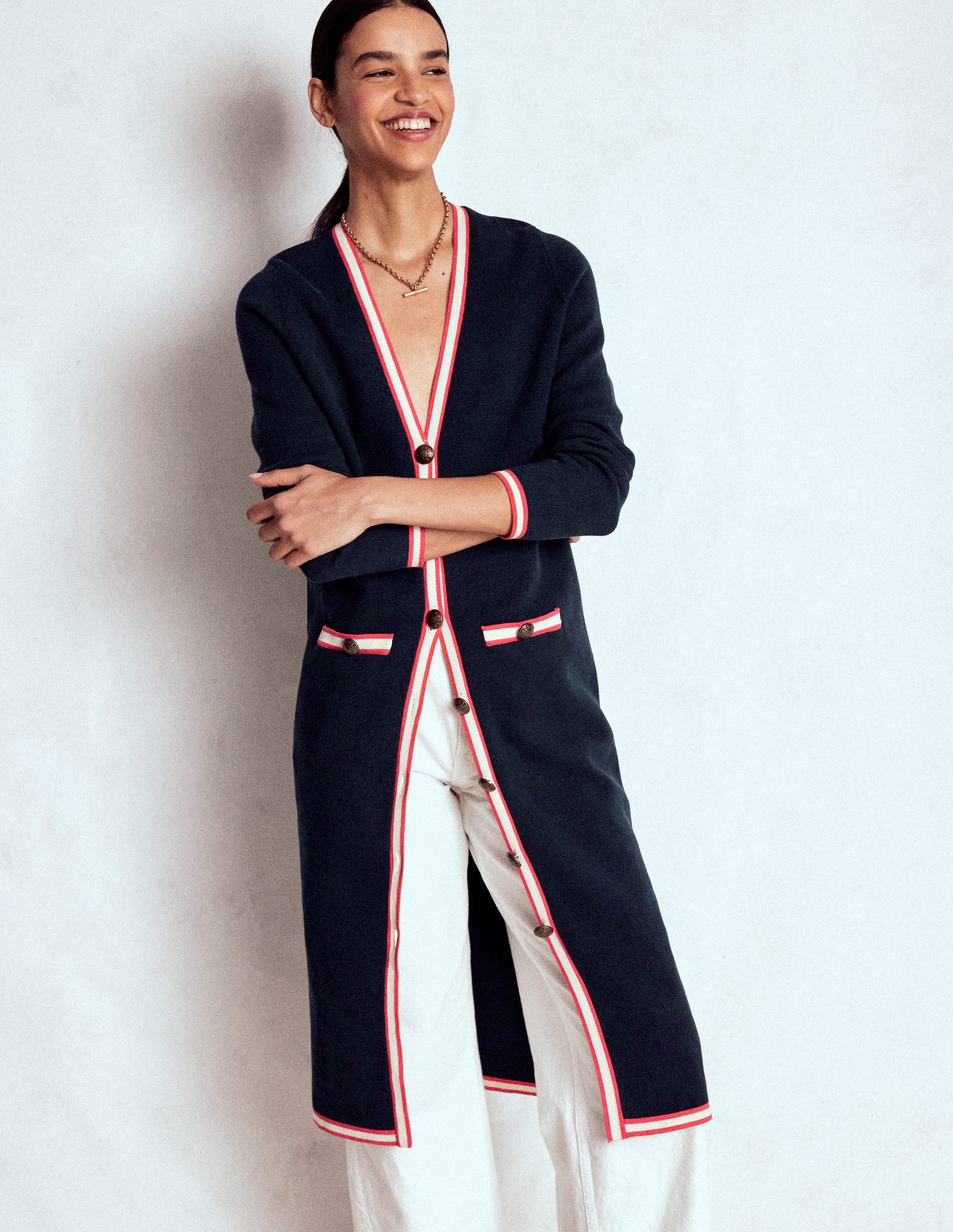 Holly Longline Knitted Jacket-Navy - Image 4