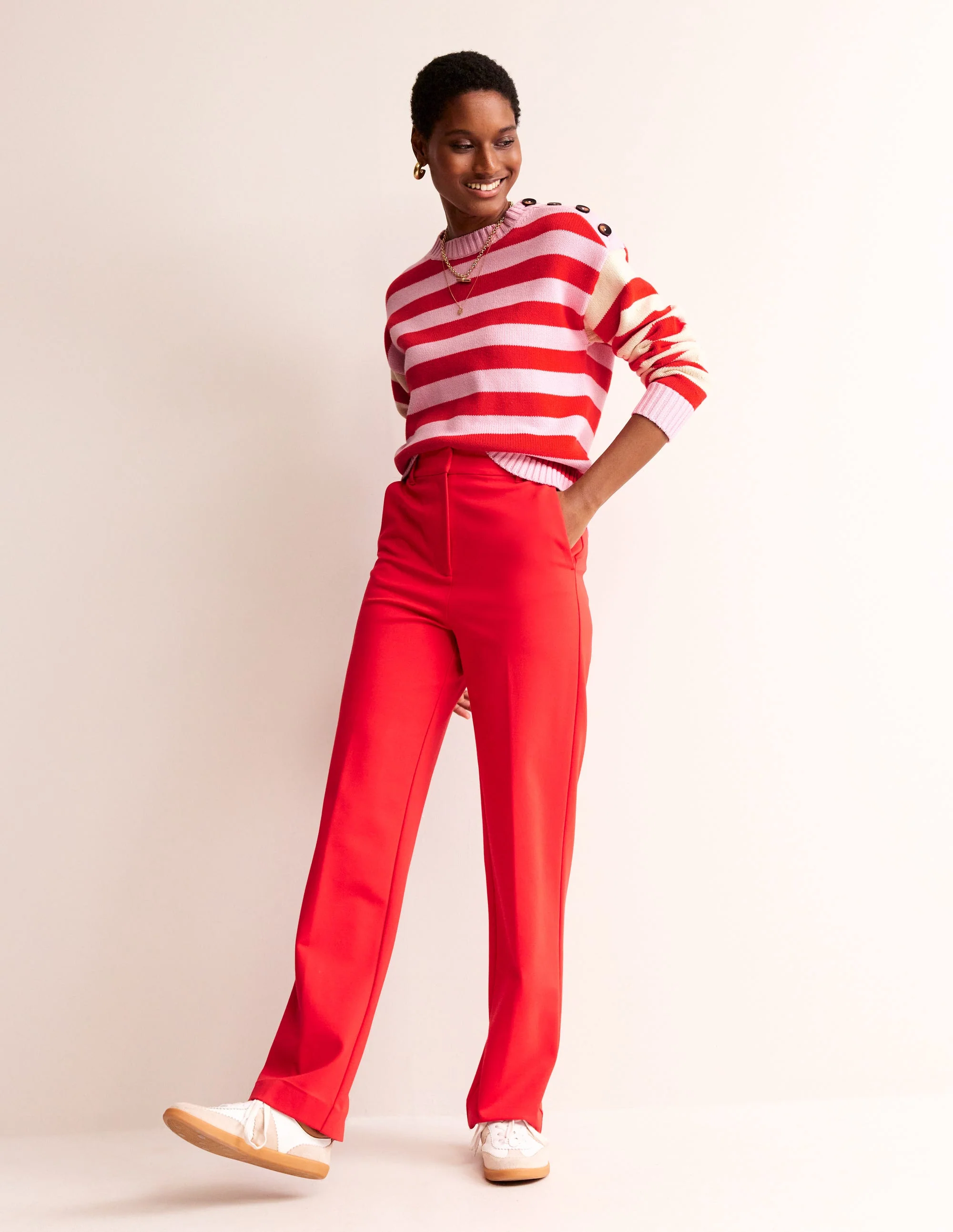Hotch Potch Cotton Sweater-Blossom Pink, Flamenco Red - Image 4