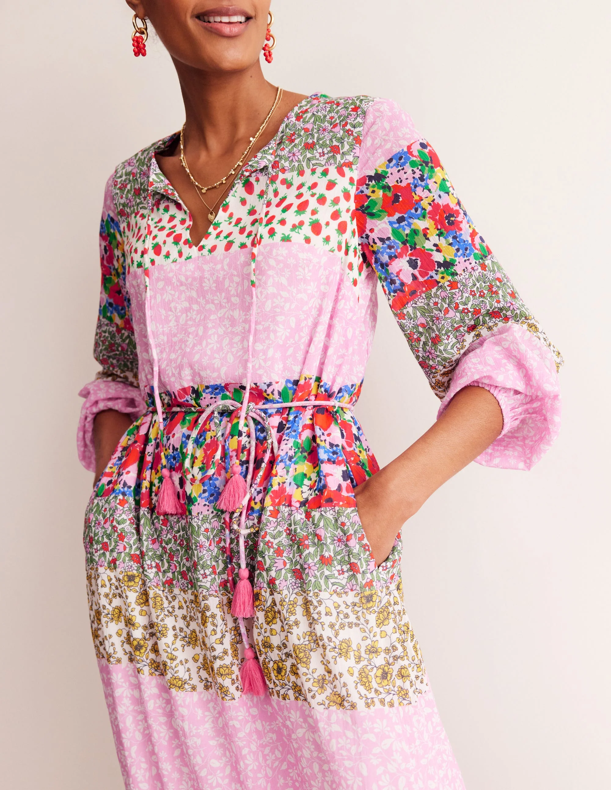 Hotched Blouson Maxi Dress-Multi, Patchwork Bloom - Image 2