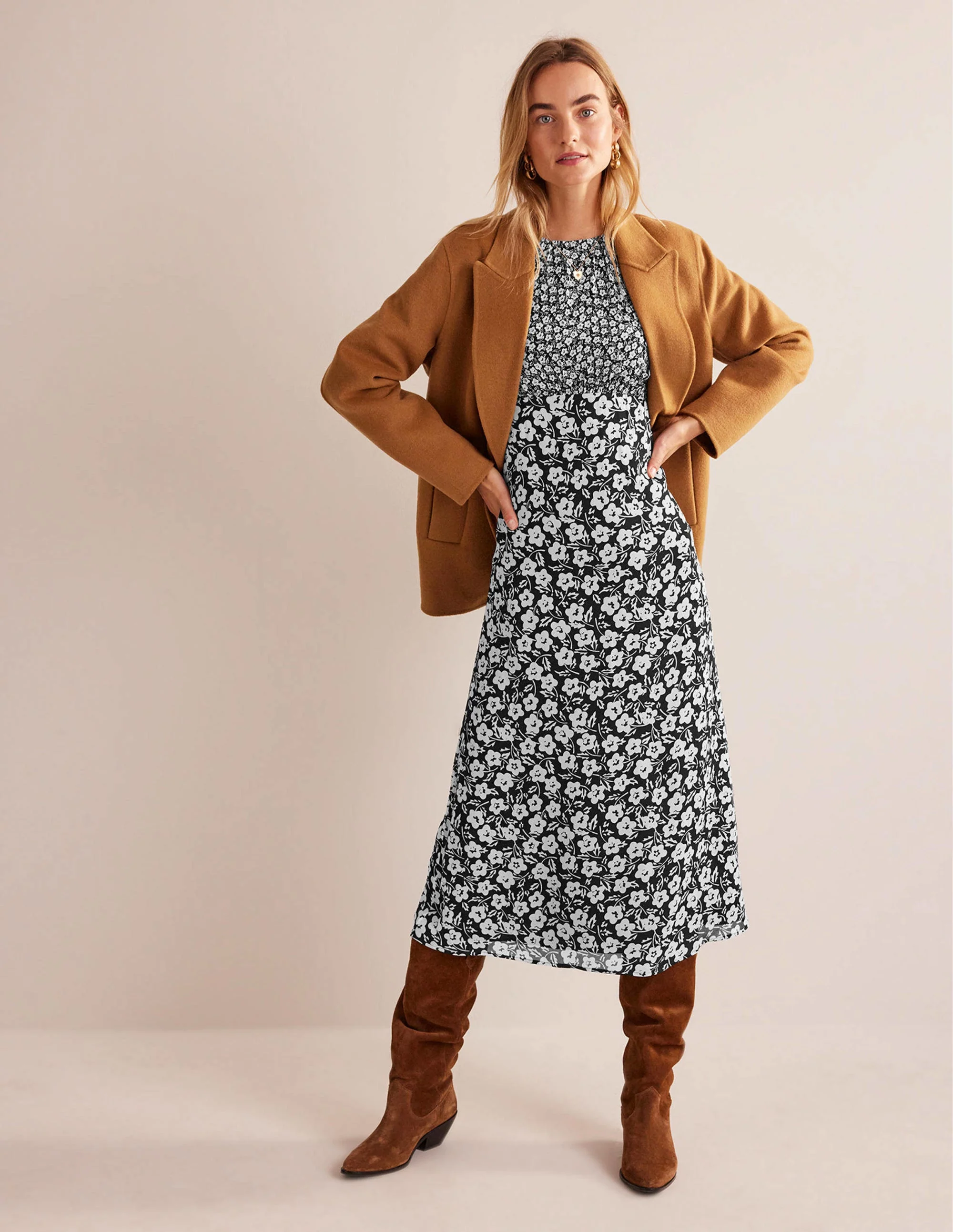 Hotched Midi Tea Dress-Black, Petal Pop - Image 4