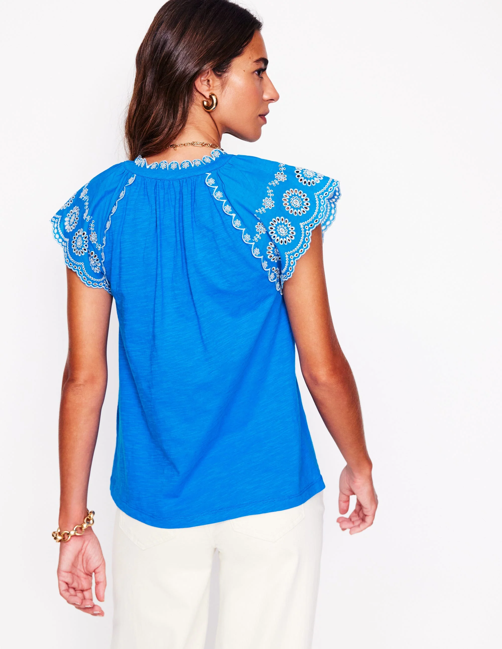 Ila Broderie Sleeve Notch Top-Kingfisher Blue - Image 3