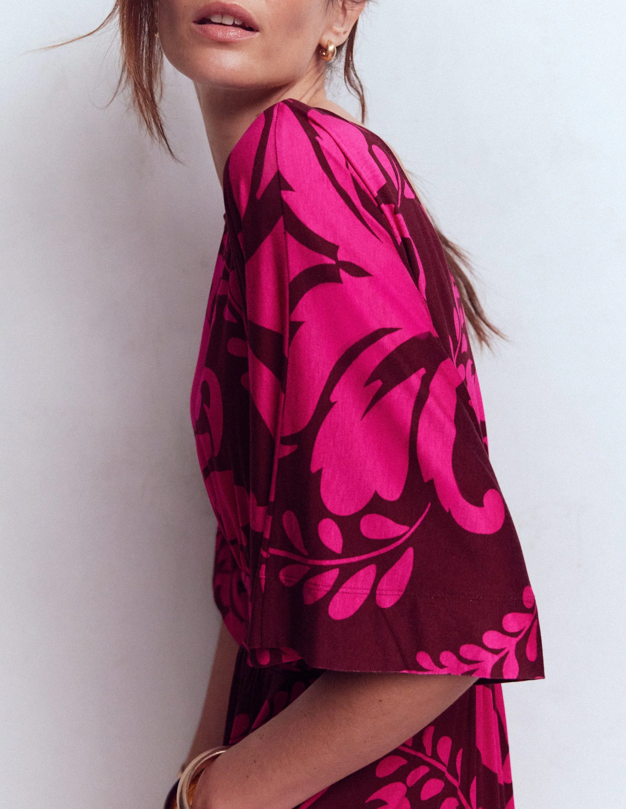 Imelda Kimono Jersey Dress-Pink Peony, Decorative Lattice - Image 2