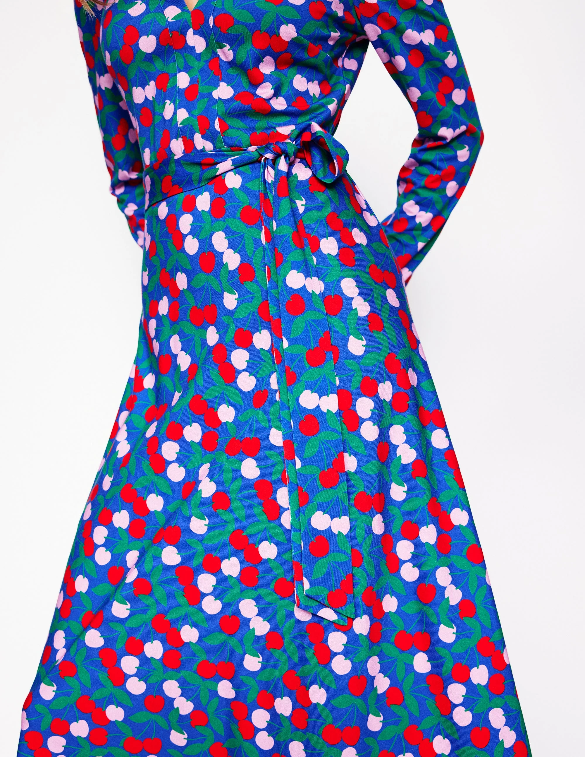 Imogen Collared Jersey Dress-Bright Blue, Cherry Cascade - Image 2
