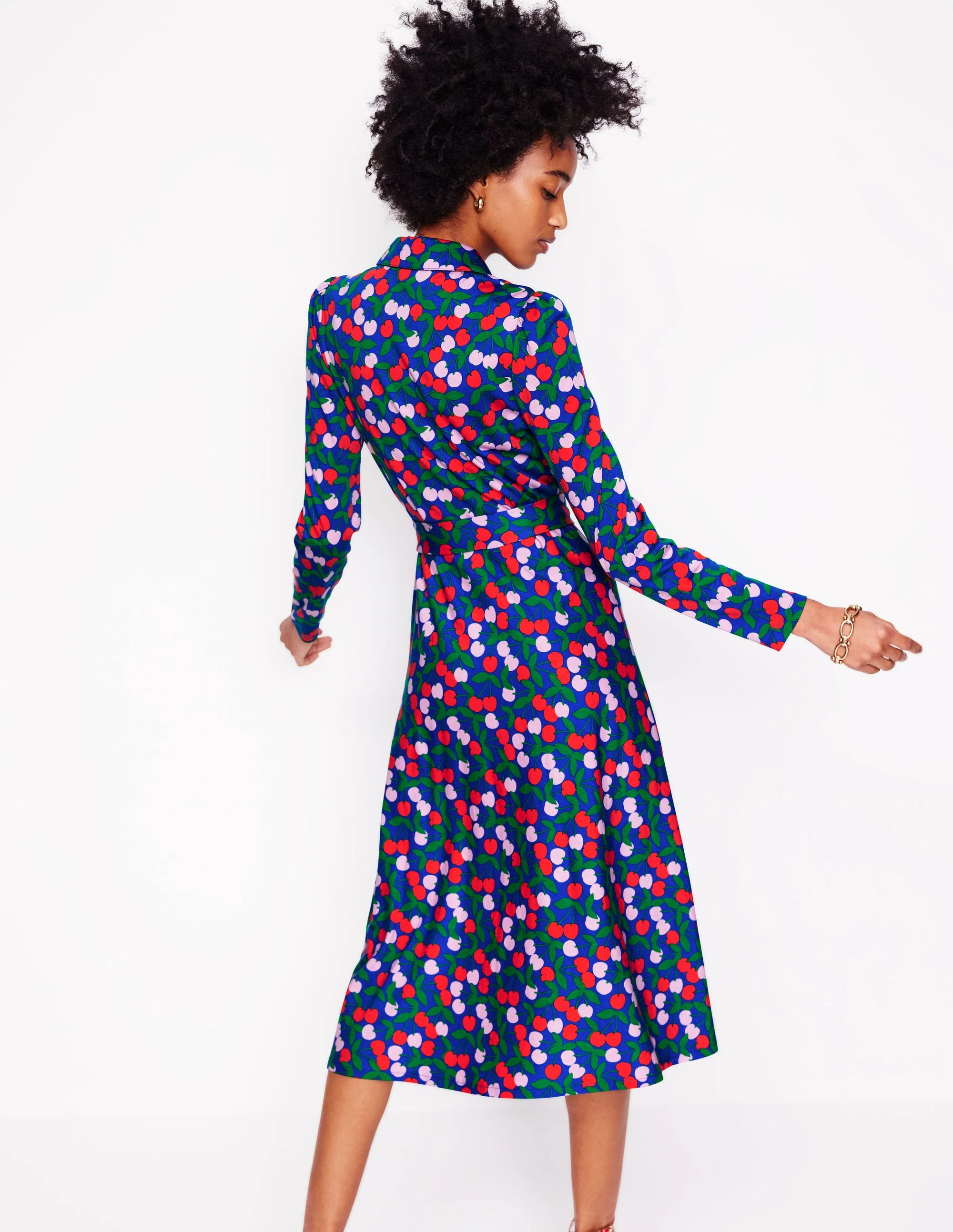 Imogen Collared Jersey Dress-Bright Blue, Cherry Cascade - Image 3