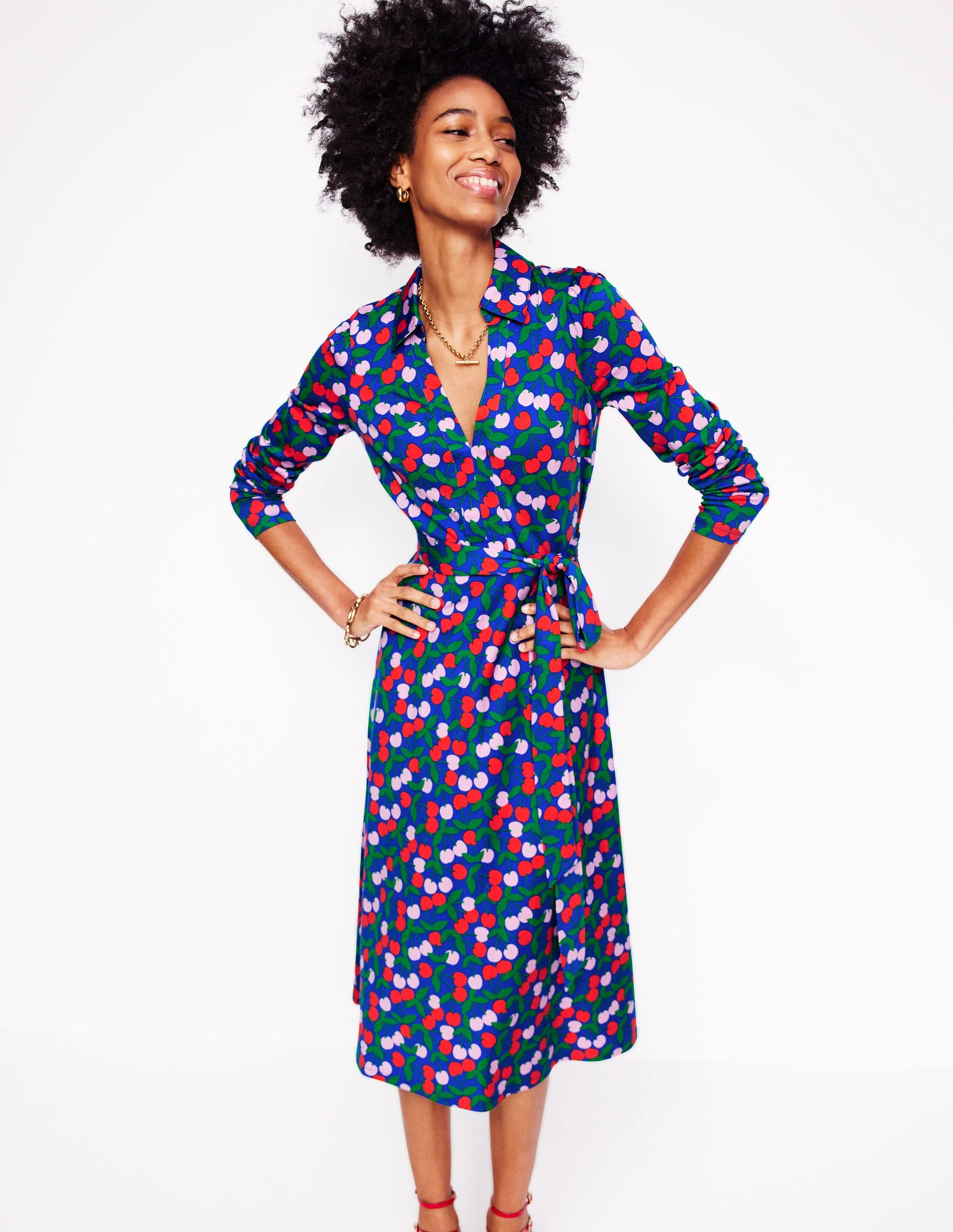 Imogen Collared Jersey Dress-Bright Blue, Cherry Cascade - Image 4