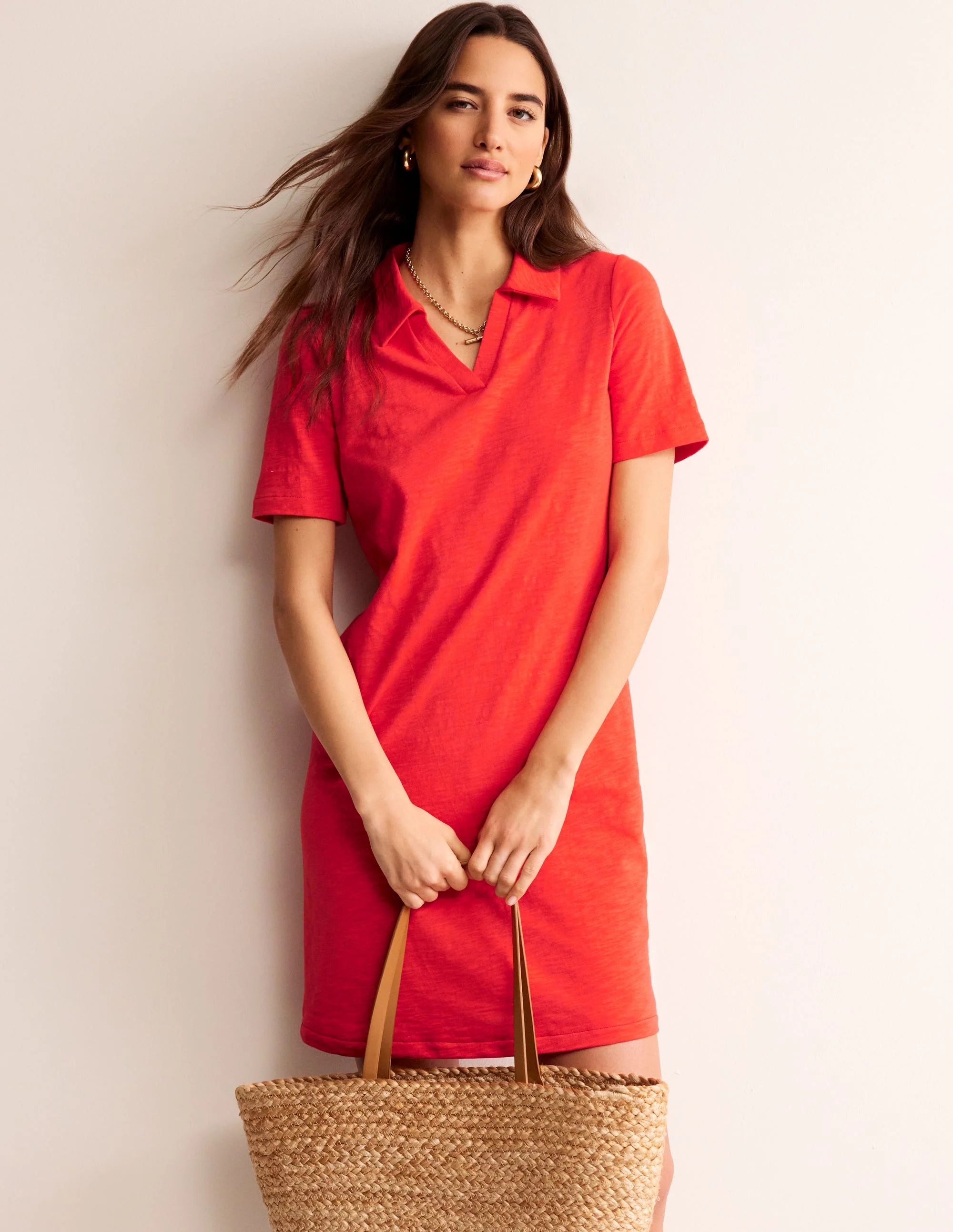 Ingrid Polo Cotton Dress-Poppy Red - Image 4