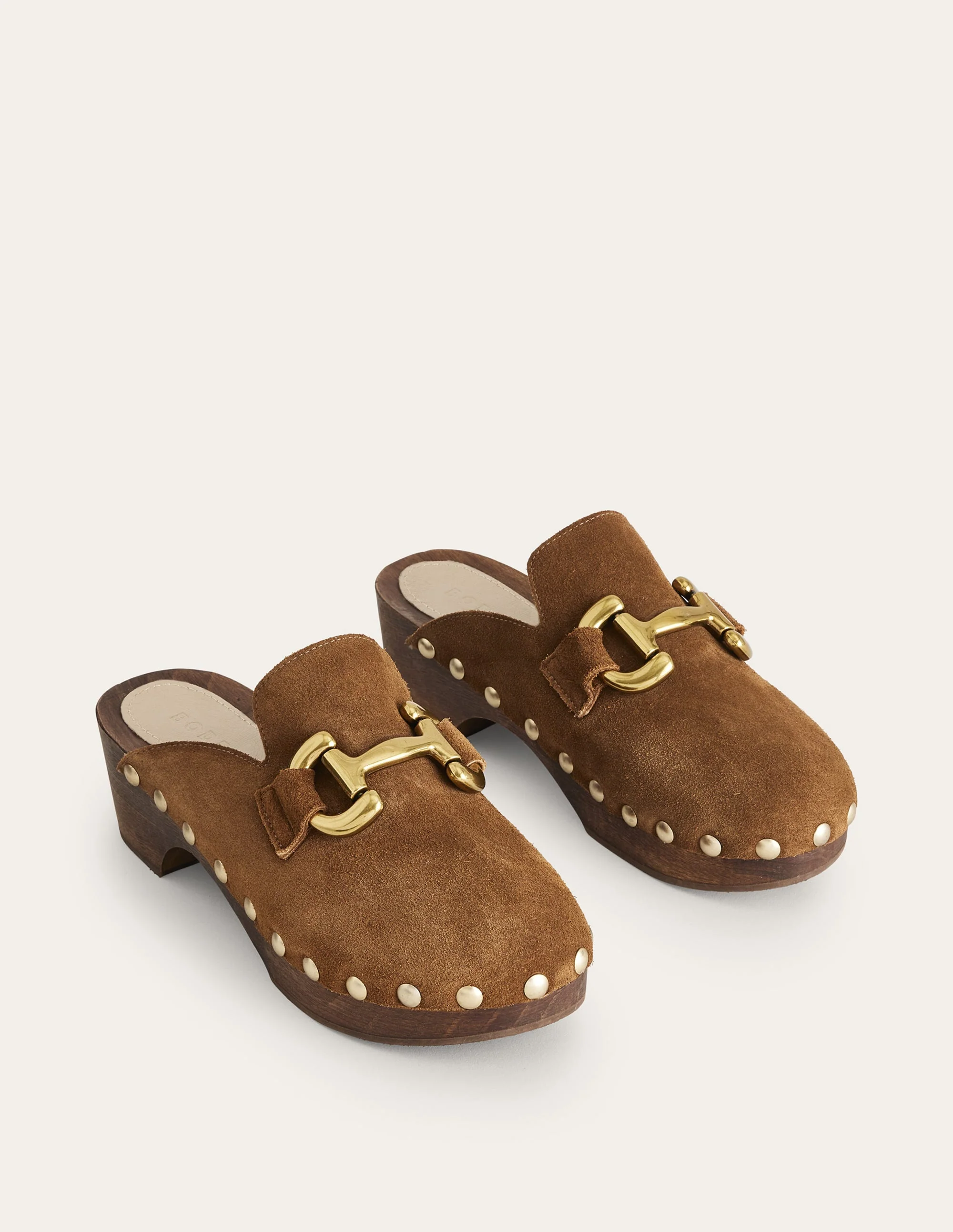 Iris Snaffle Heeled Clogs-Golden Brown Suede - Image 3