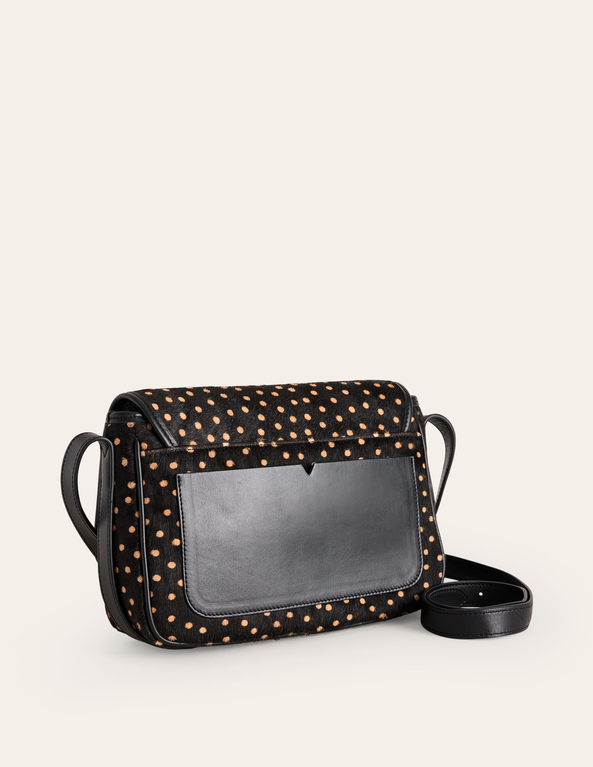Iris Snaffle Leather Bag-Black and Camel Spot - Image 3