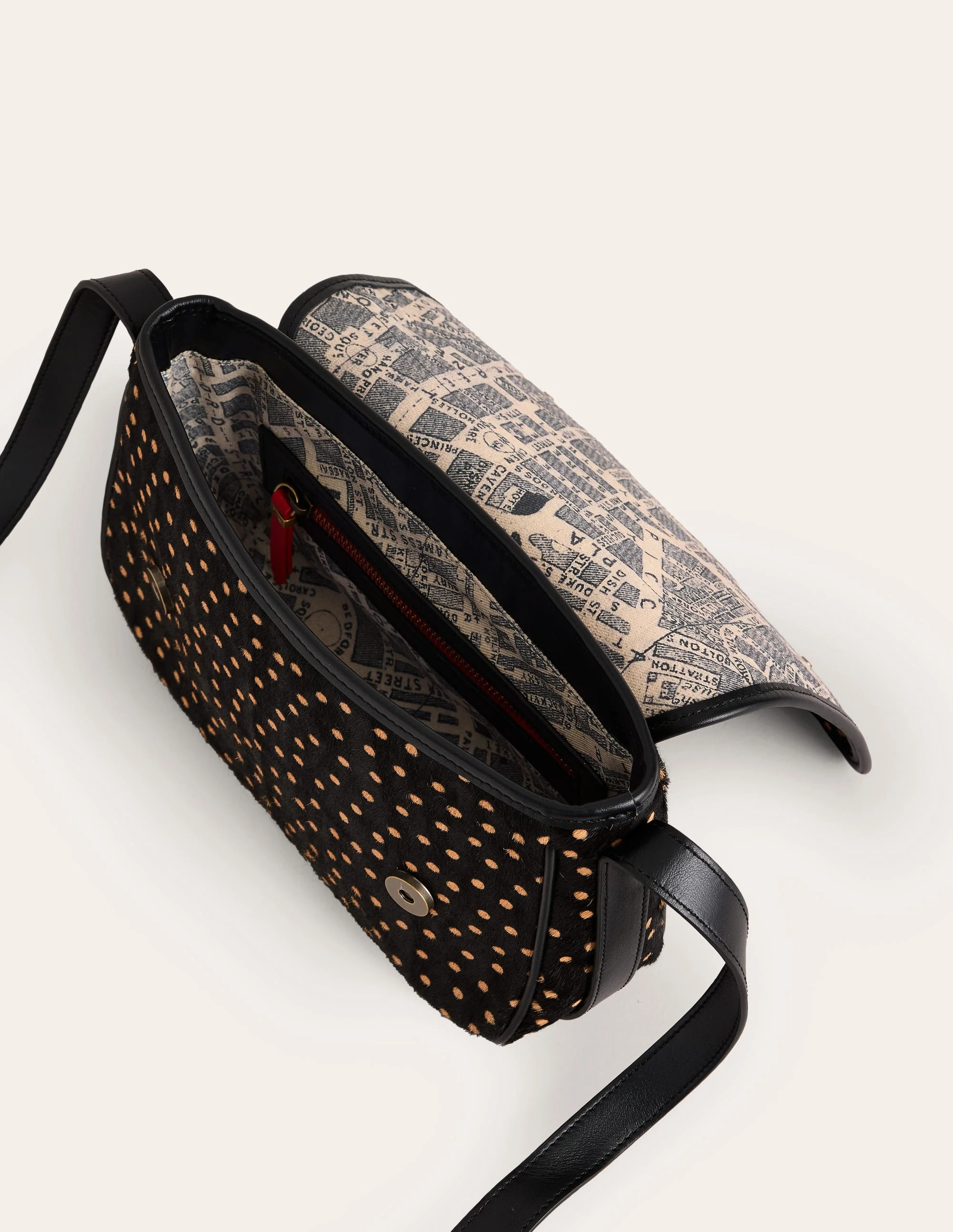 Iris Snaffle Leather Bag-Black and Camel Spot - Image 4