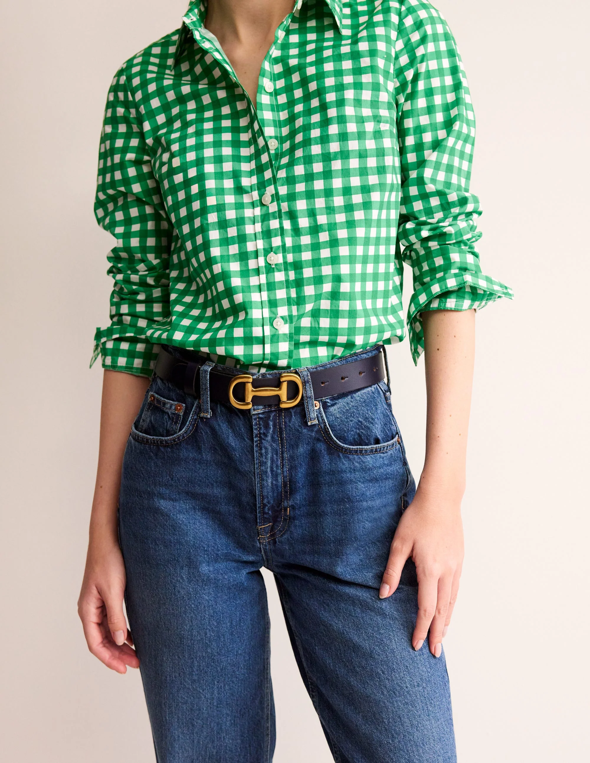 Iris Snaffle-Trim Leather Belt-Navy