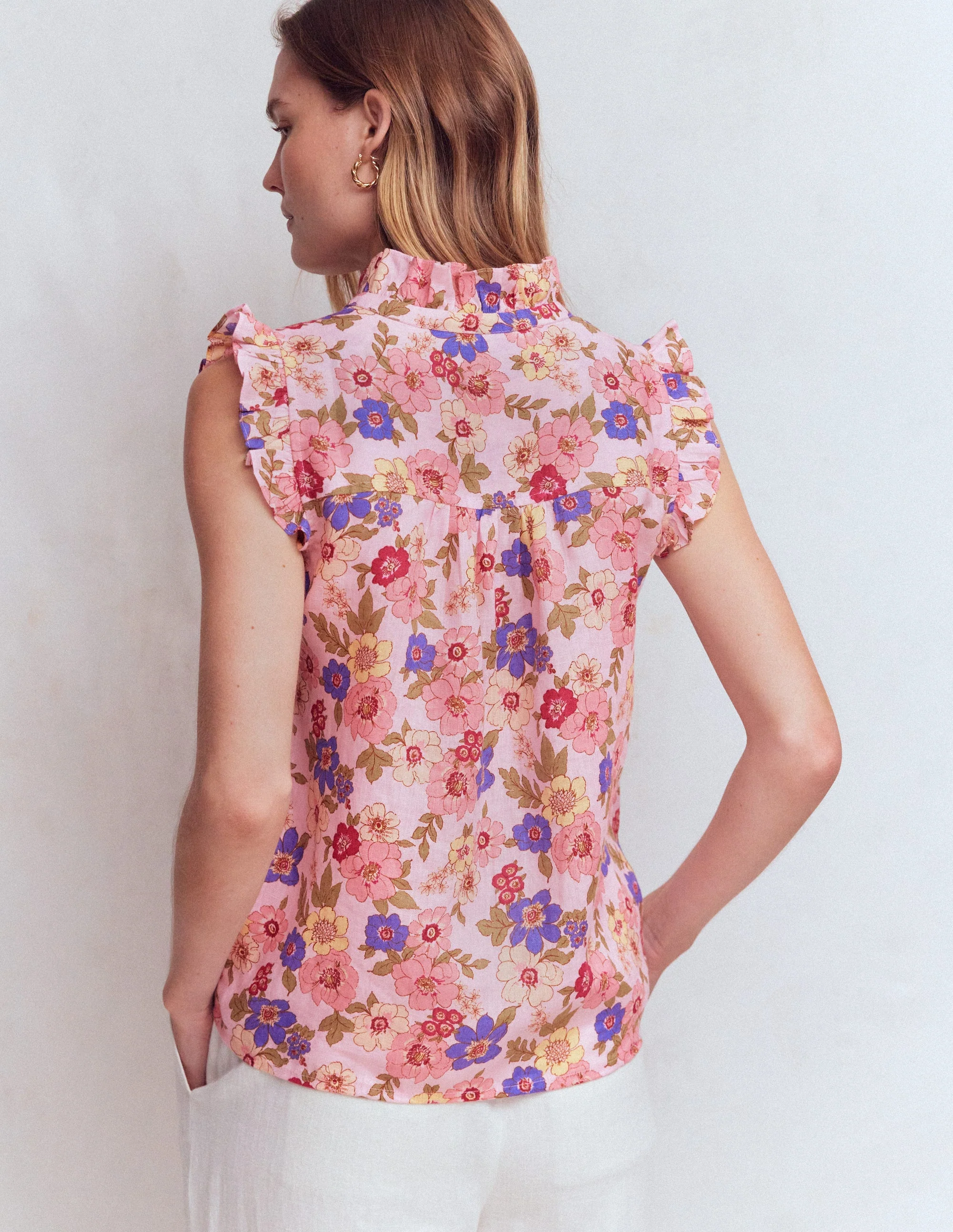 Isabel Sleeveless Linen Top-Blooming Pink, Blossomy Garden - Image 3