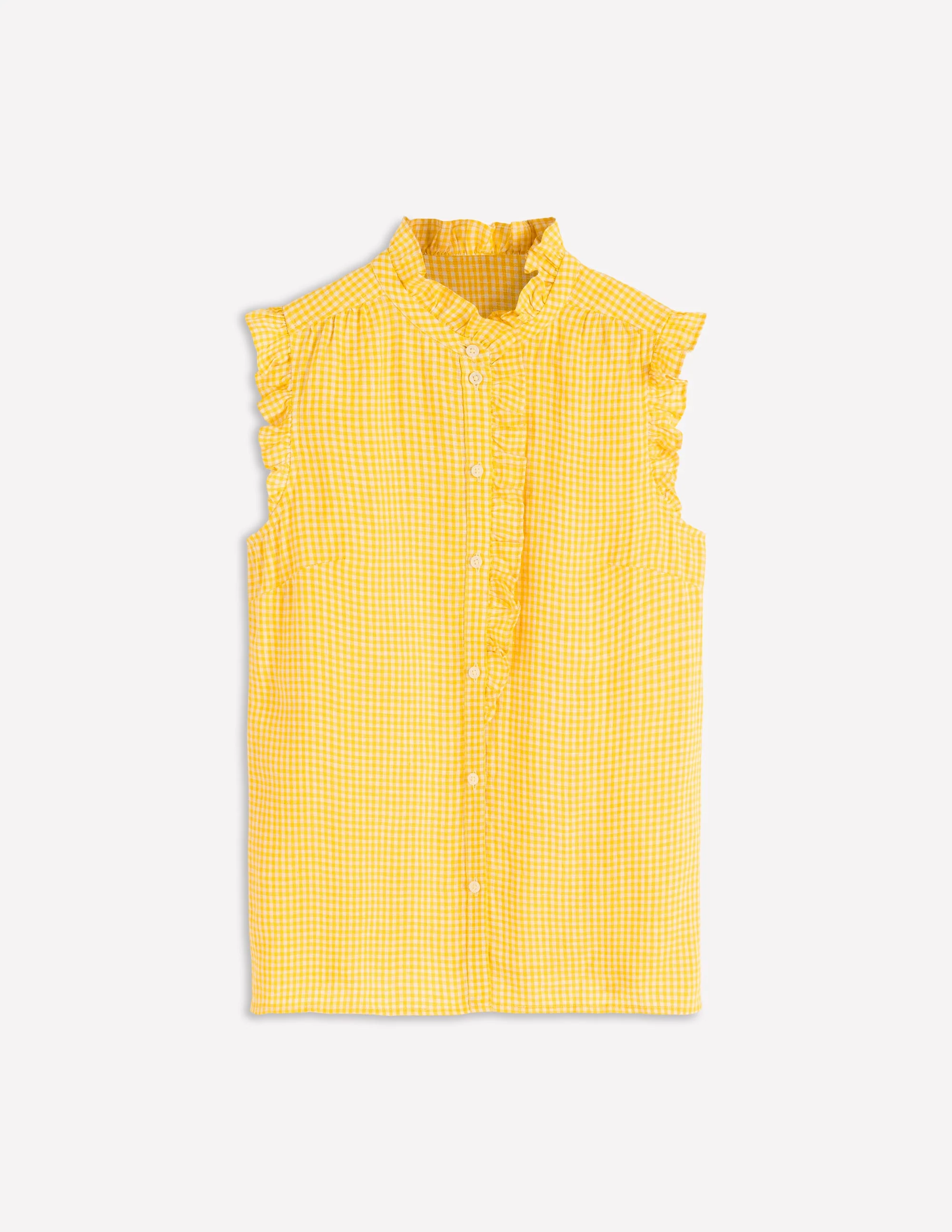 Isabel Sleeveless Linen Top-French Marigold Micro Gingham - Image 7