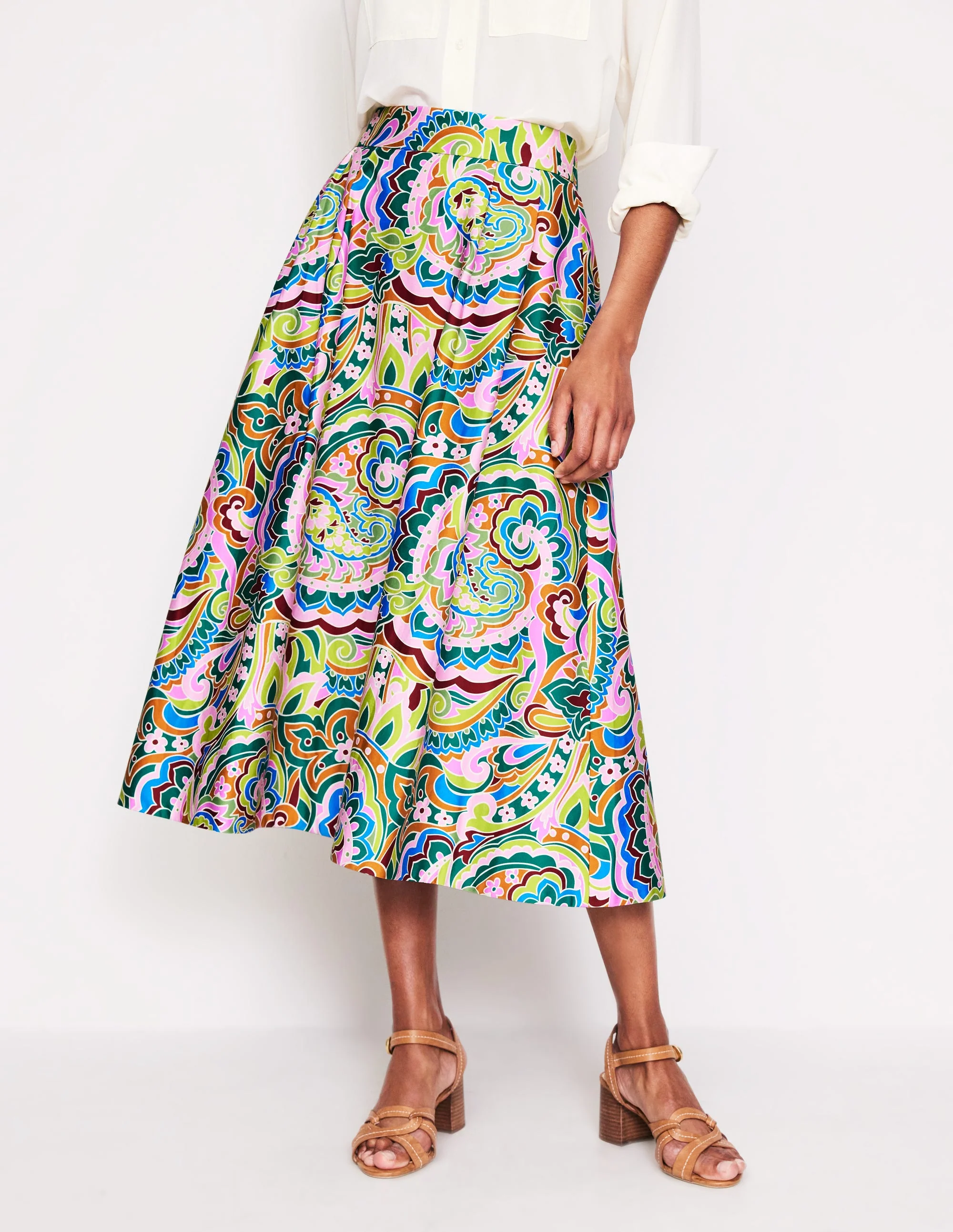 Isabella Cotton Sateen Skirt-Multi, Paisley Pome - Image 2