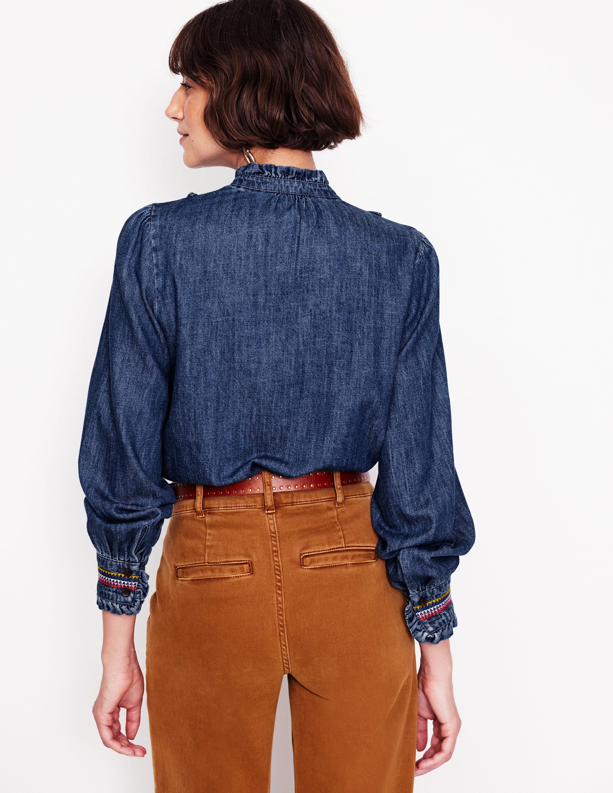 Isla Denim Frill Detail Blouse-Embroidered Denim - Image 3