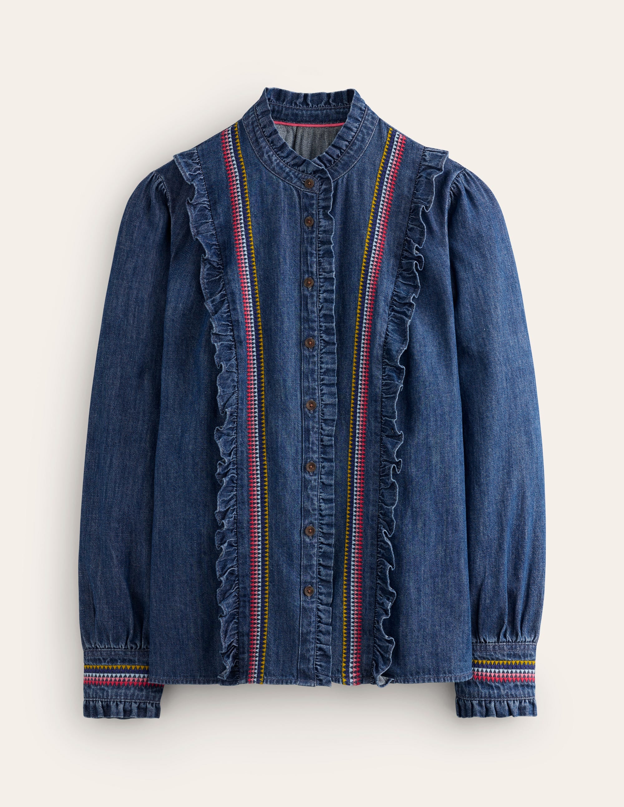 Isla Denim Frill Detail Blouse-Embroidered Denim - Image 6