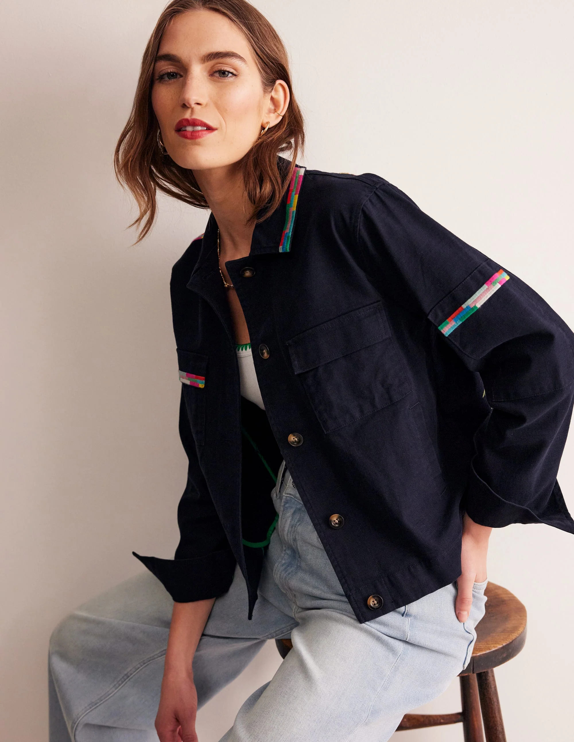 Islington Embroidered Jacket-Navy, Parrot - Image 2