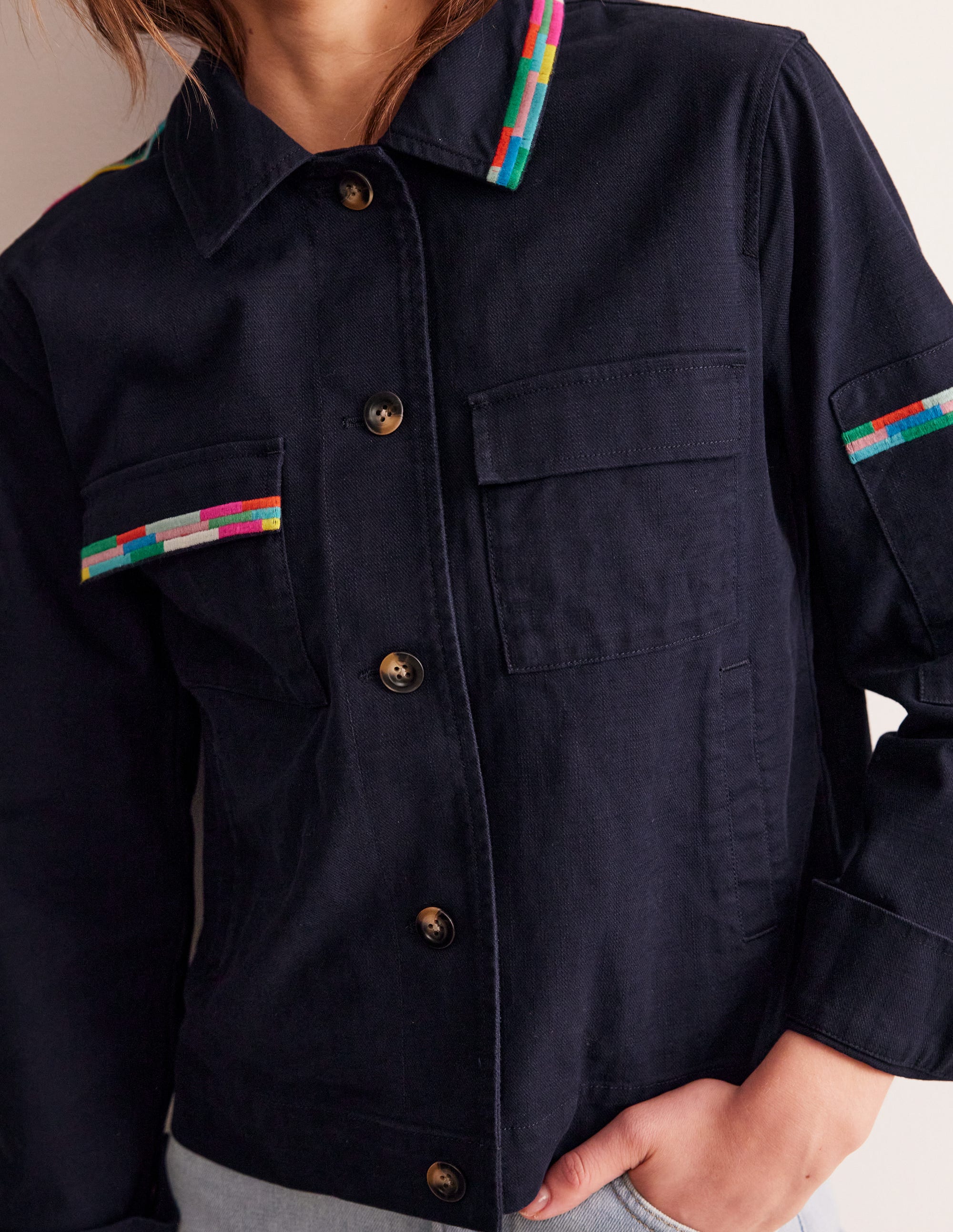 Islington Embroidered Jacket-Navy, Parrot - Image 3