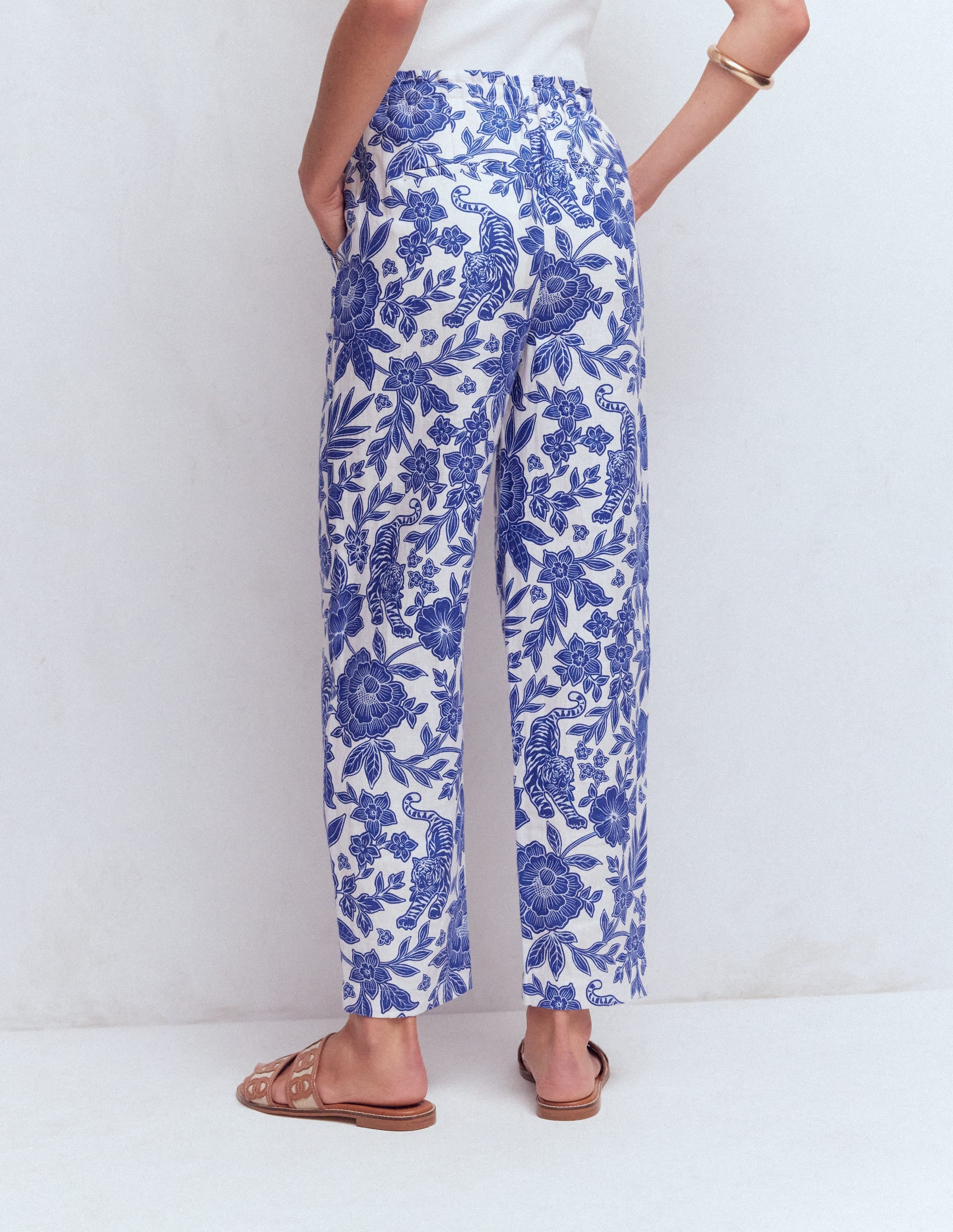 Islington Linen Crop Pants-Mazarine Blue, Tigers Paradise - Image 3