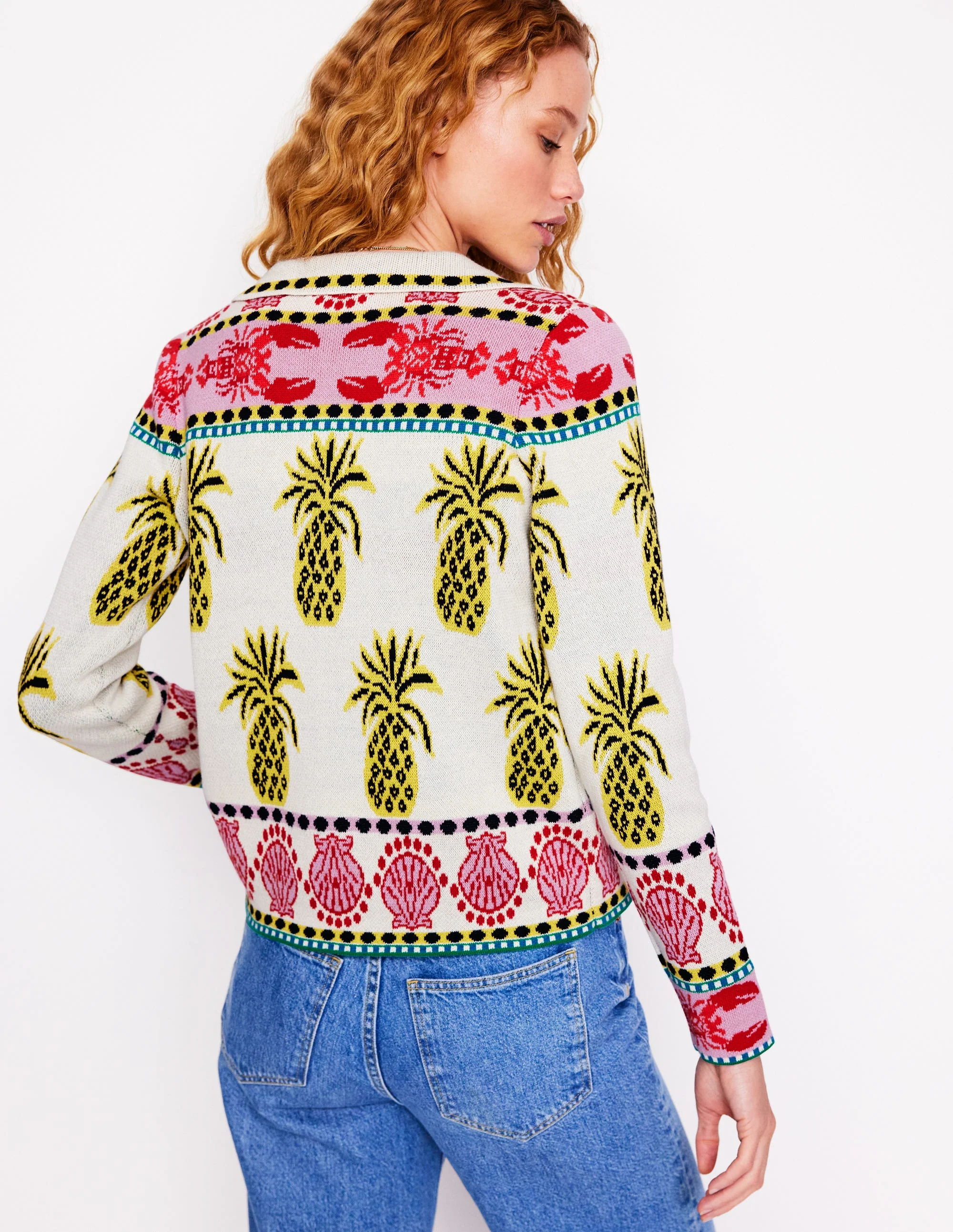 Jacquard Knitted Shacket-Warm Ivory, Tropical Bonanza - Image 3