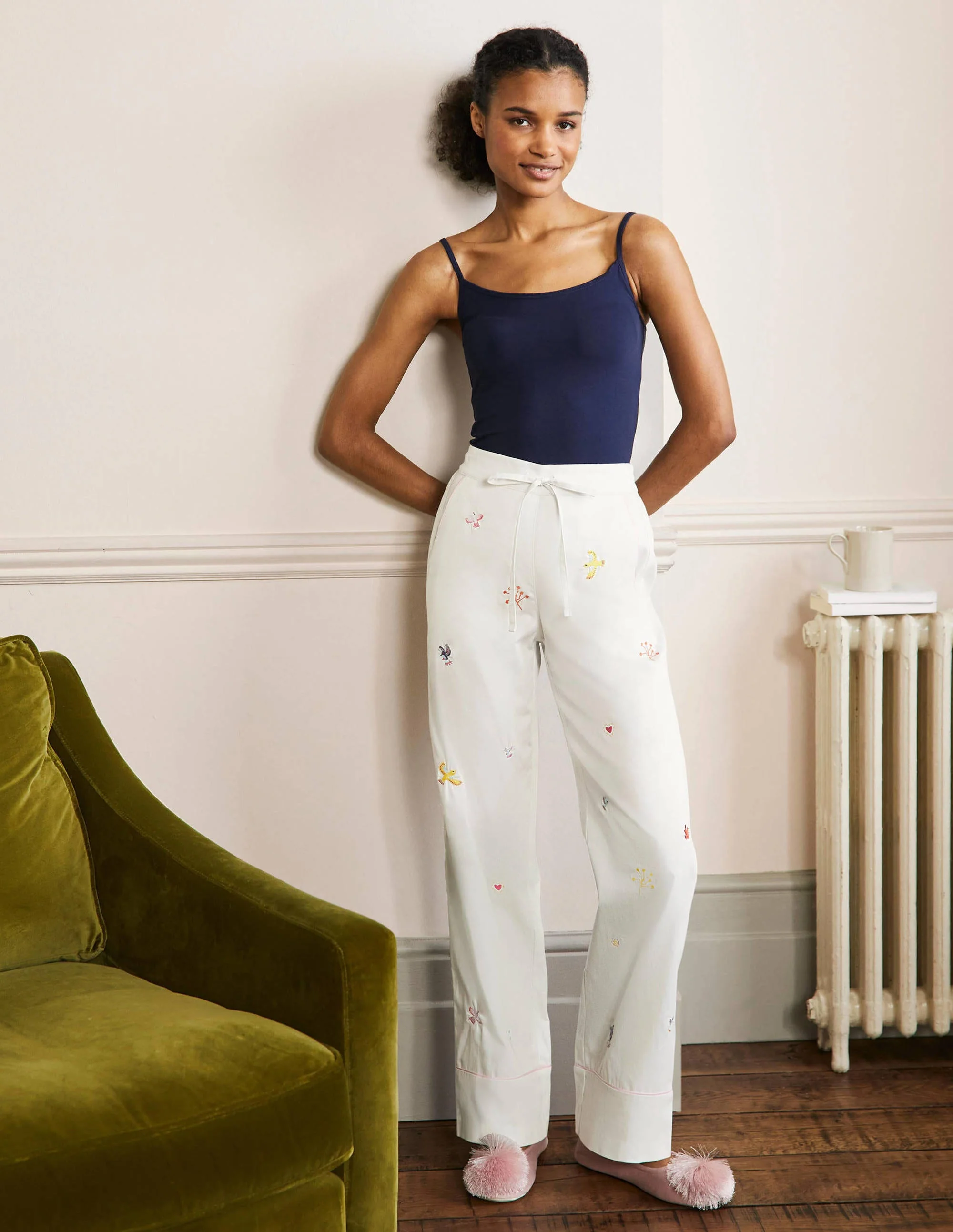 Janie Pajama Bottoms-Ivory, Embroidery