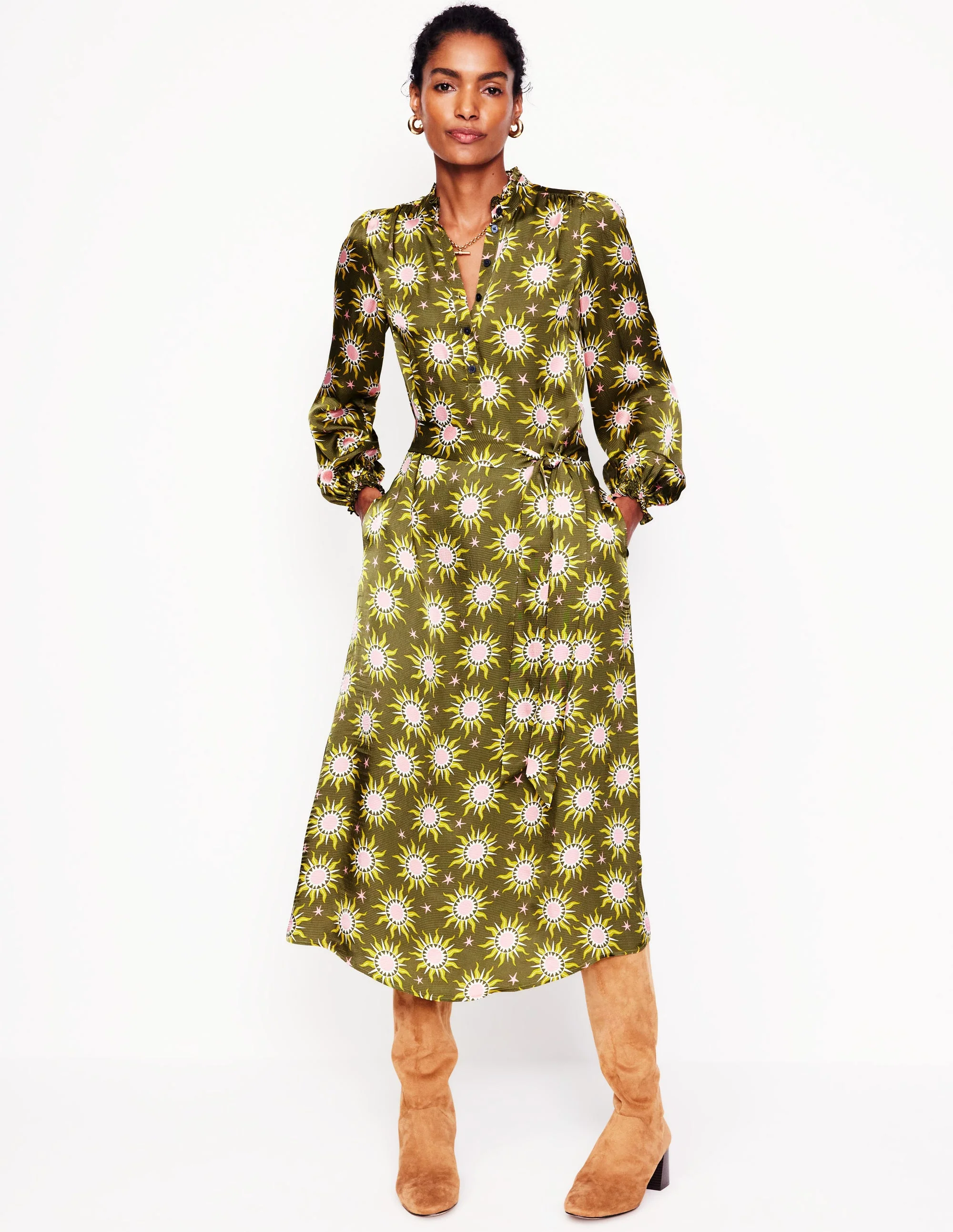 Jasmine Satin Midi Dress-Winter Moss, Celestial - Image 4