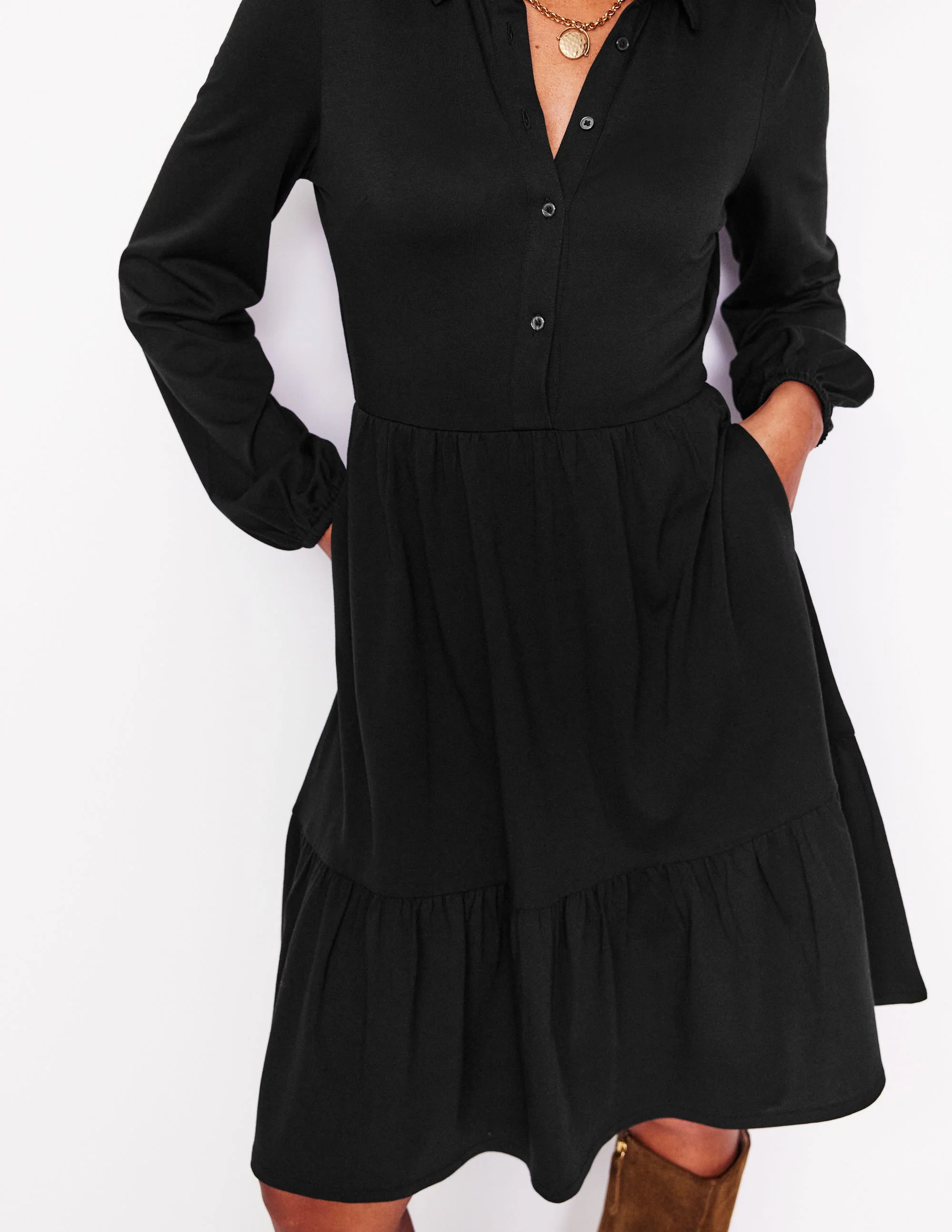 Jemima Tiered Jersey Dress-Black - Image 2