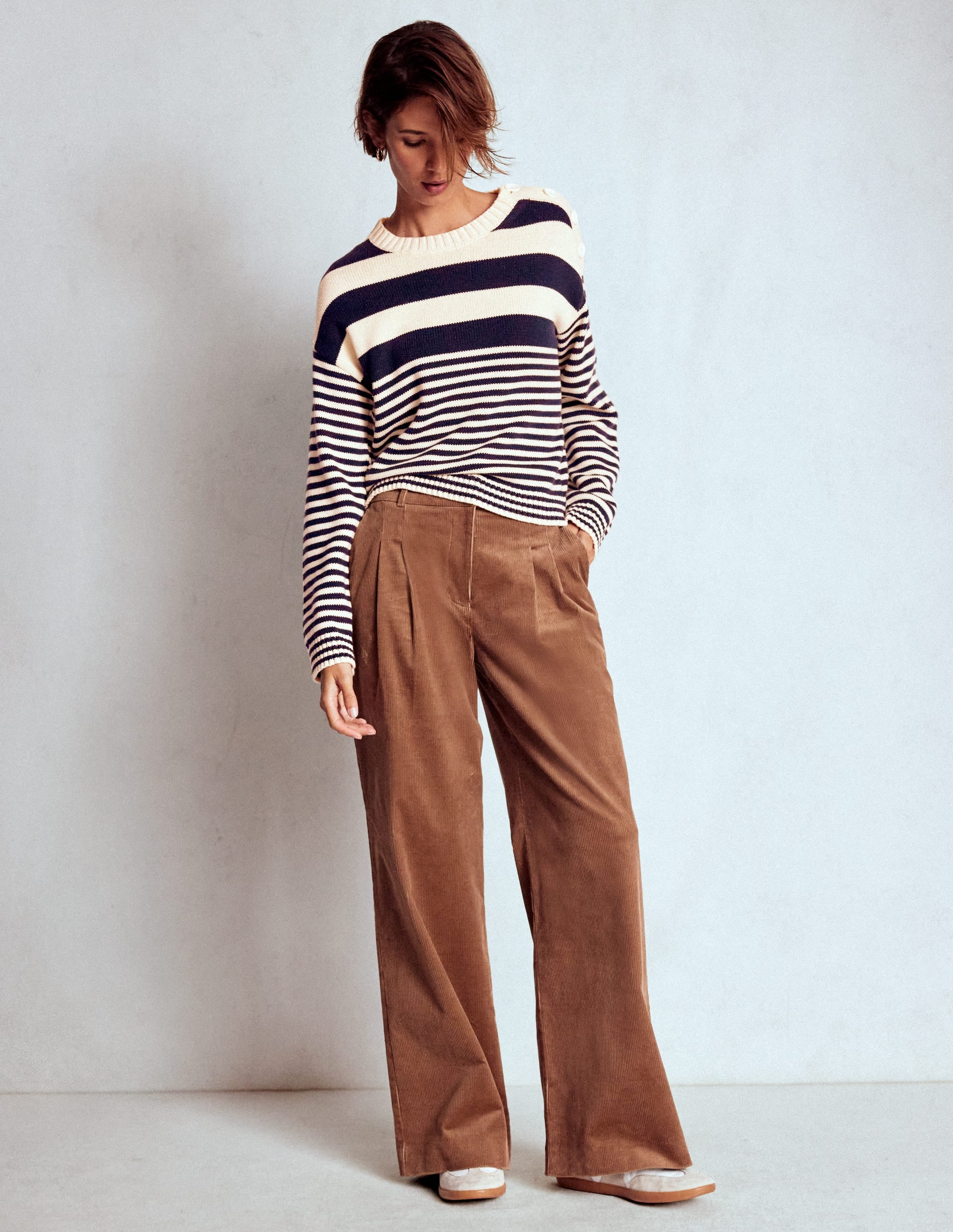 Jemma Chunky Cotton Sweater-Warm Ivory/ Navy - Image 3
