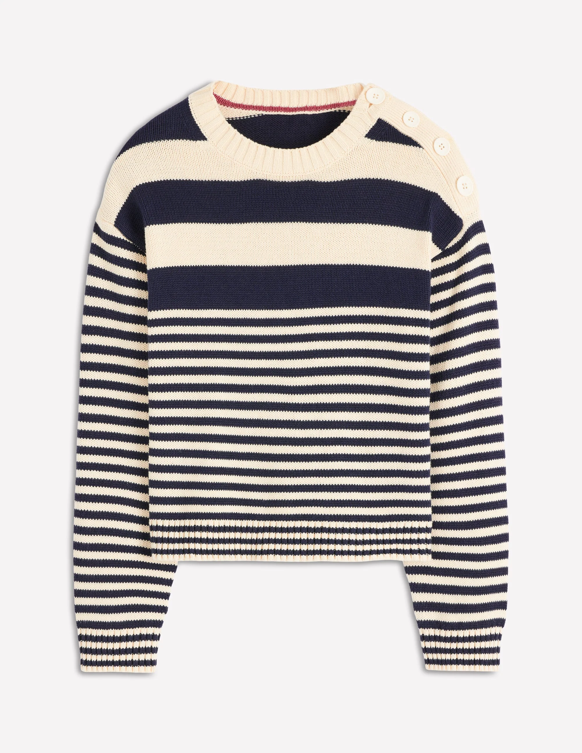 Jemma Chunky Cotton Sweater-Warm Ivory/ Navy - Image 5