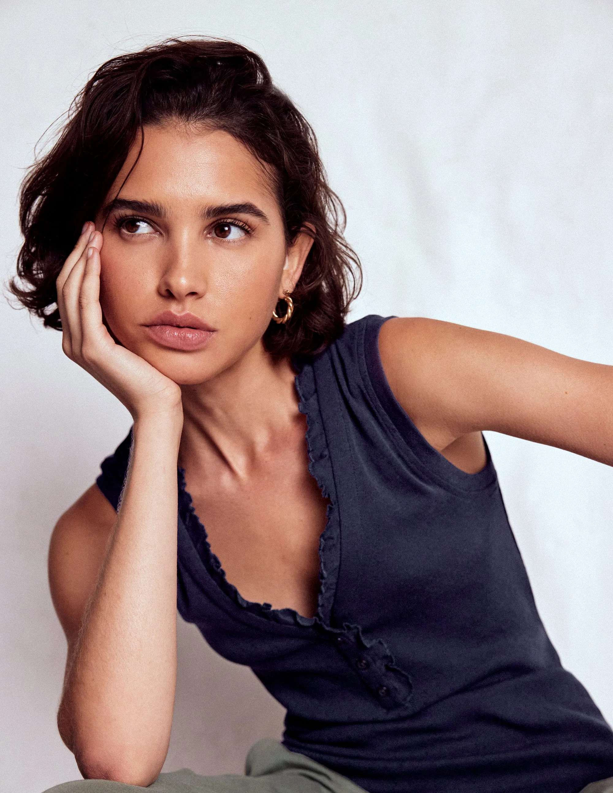 Jersey Henley Pajama Vest-Dark Blue - Image 4