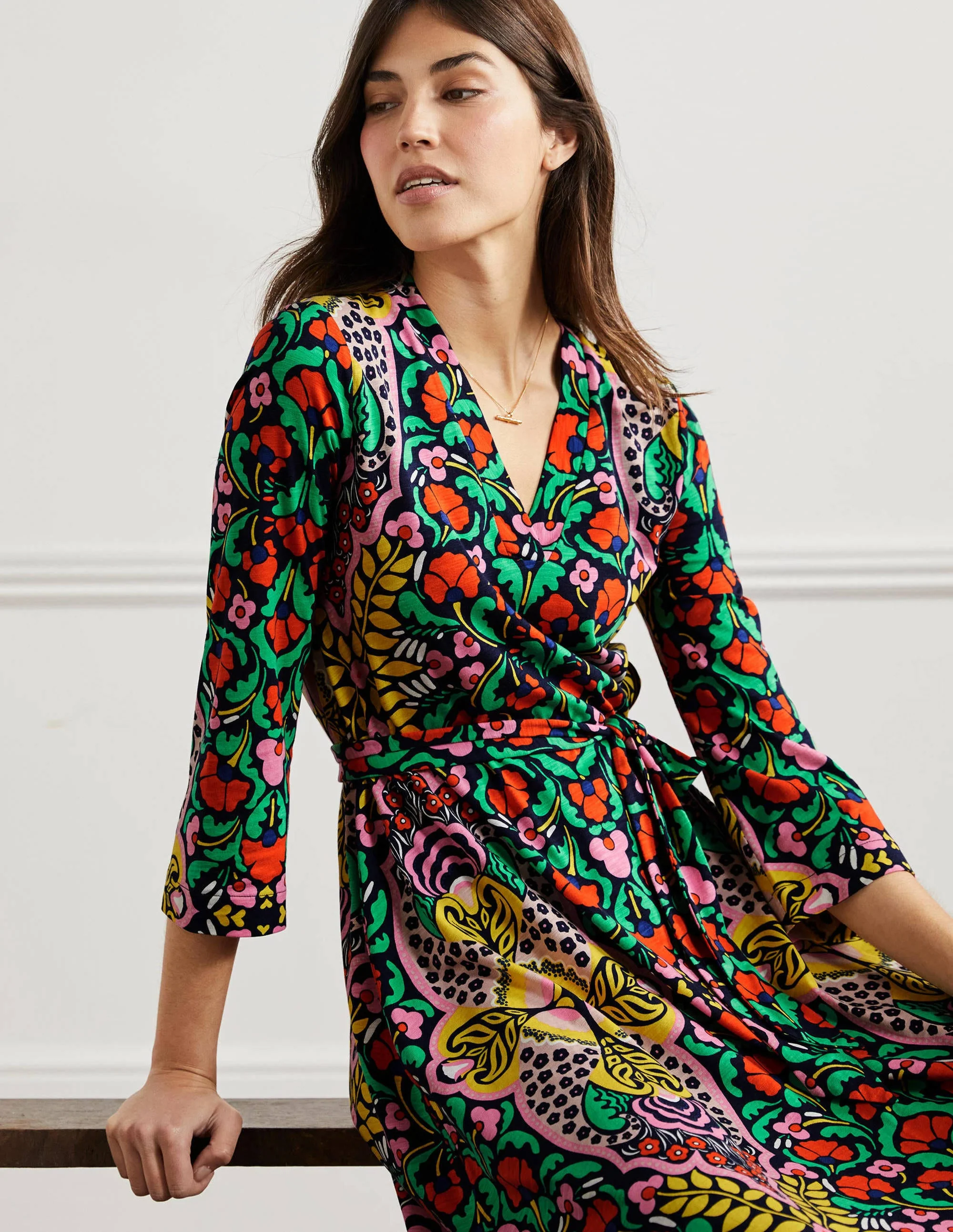 Jersey Kaftan Midi Dress-Navy Passion Bloom - Image 4