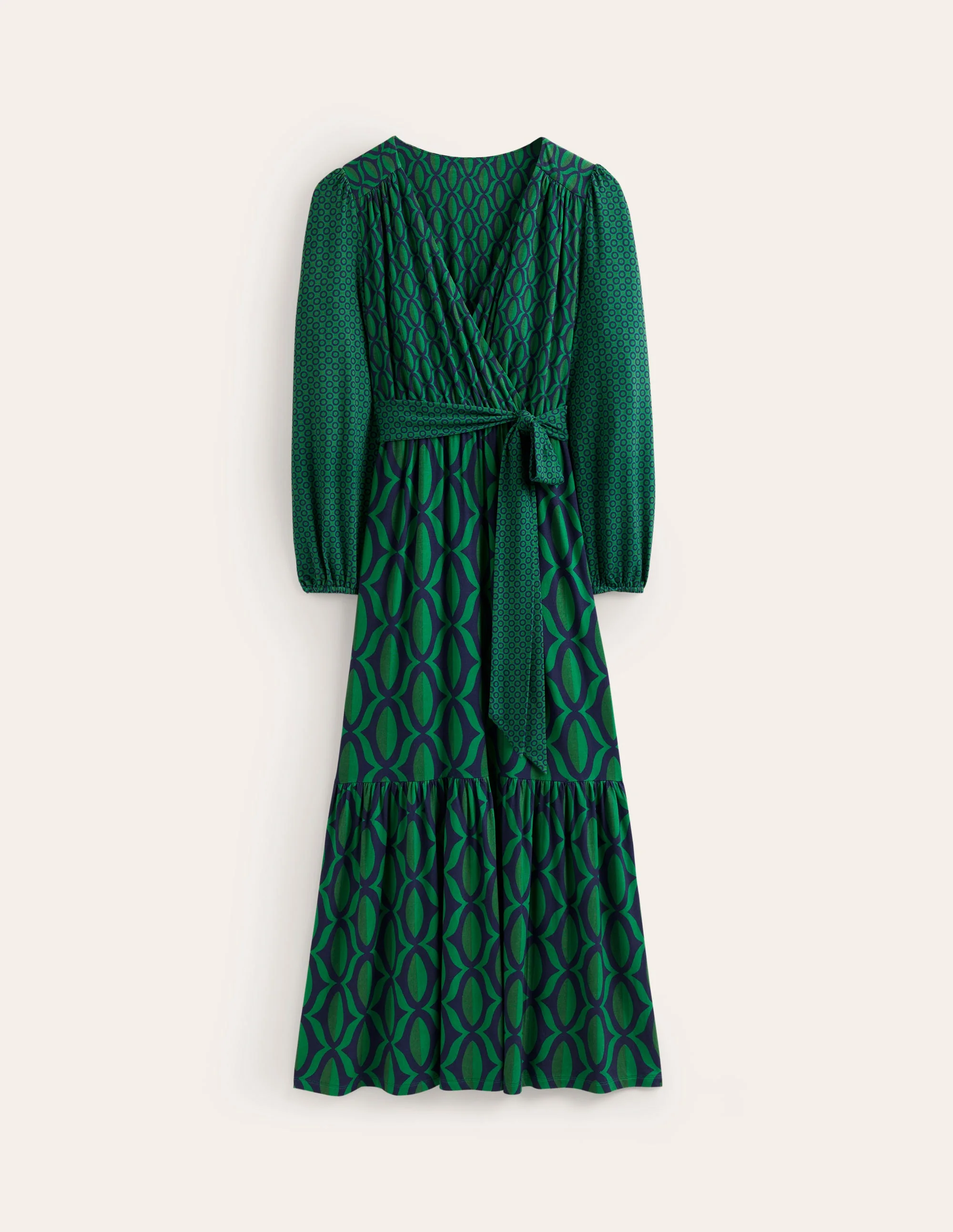 Jersey Maxi Wrap Dress-Veridian Green, Geo Valley - Image 5