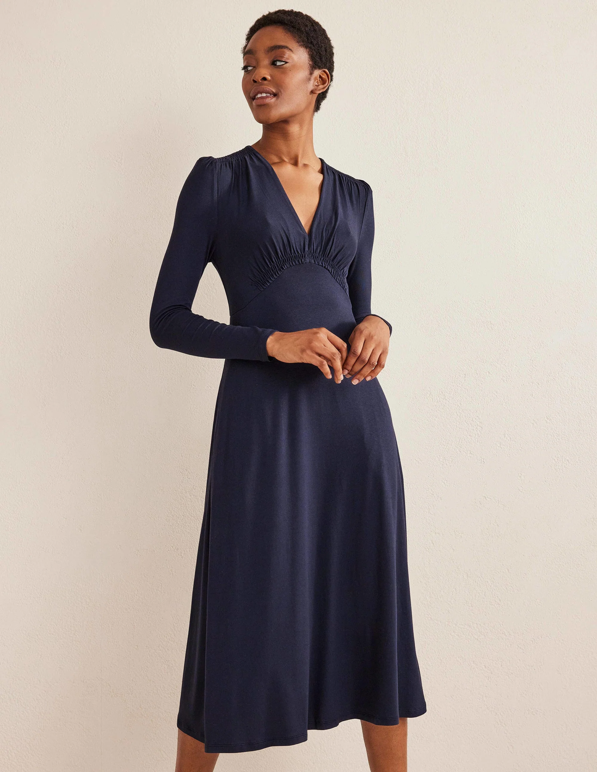 Jersey Midi Tea Dress-Navy
