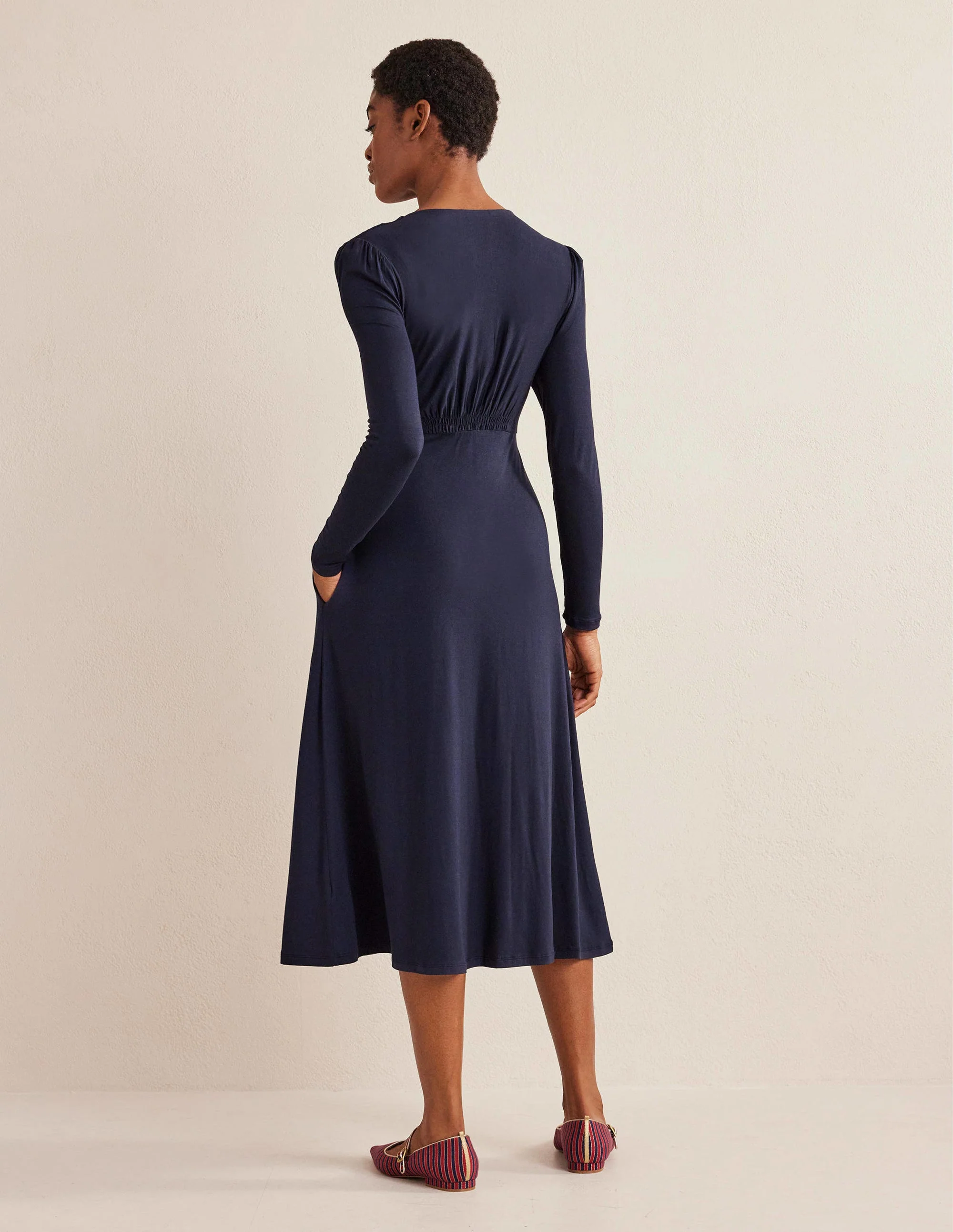 Jersey Midi Tea Dress-Navy - Image 3