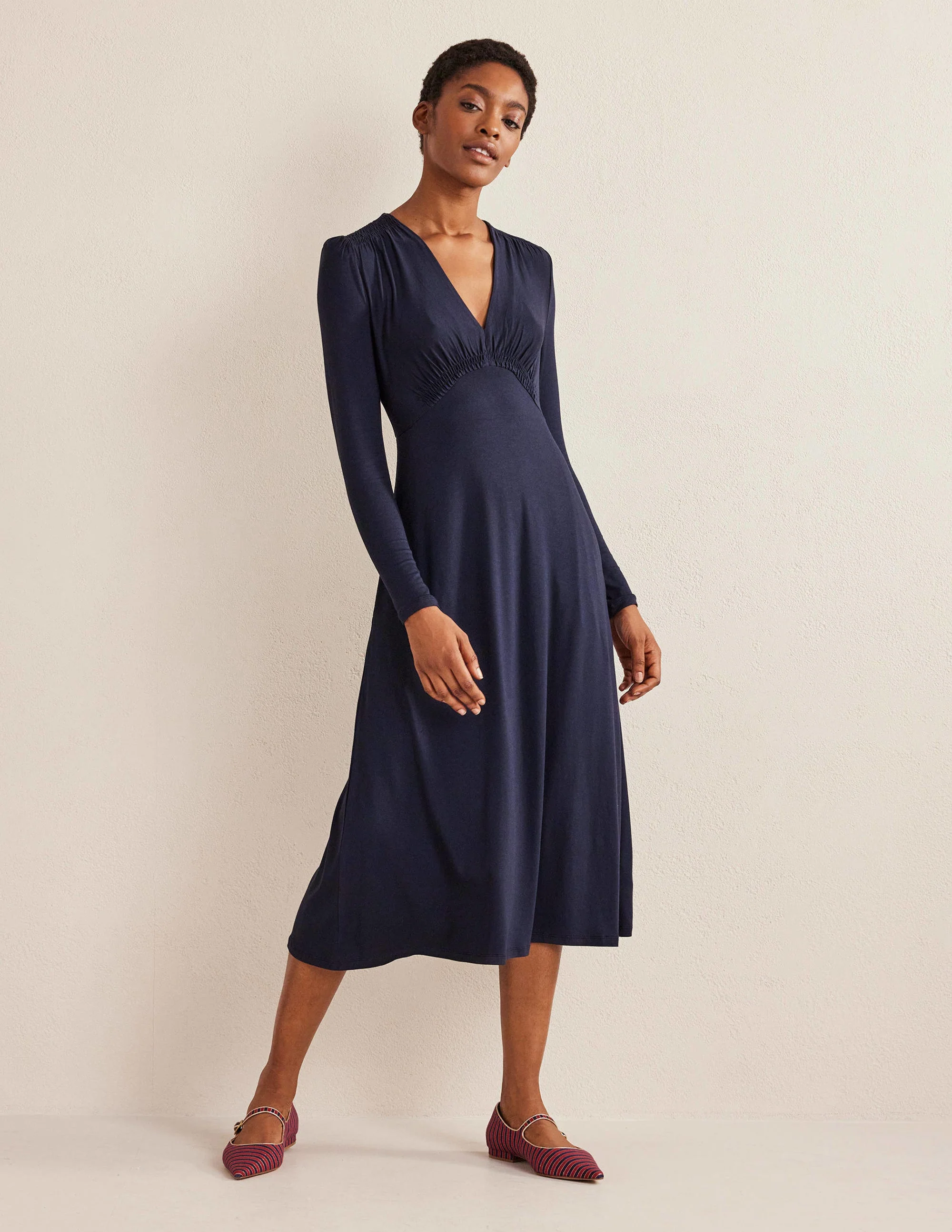 Jersey Midi Tea Dress-Navy - Image 4