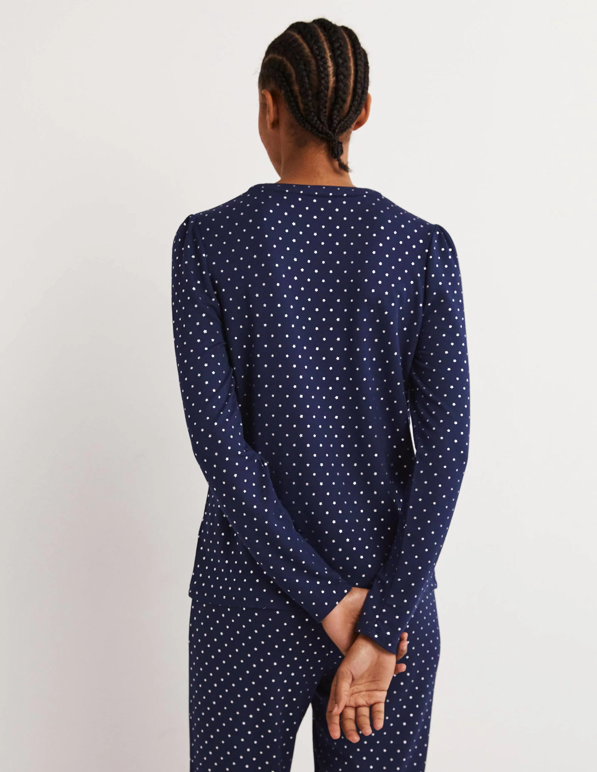 Jersey Puff Sleeve Henley-French Navy, Silver Star - Image 3