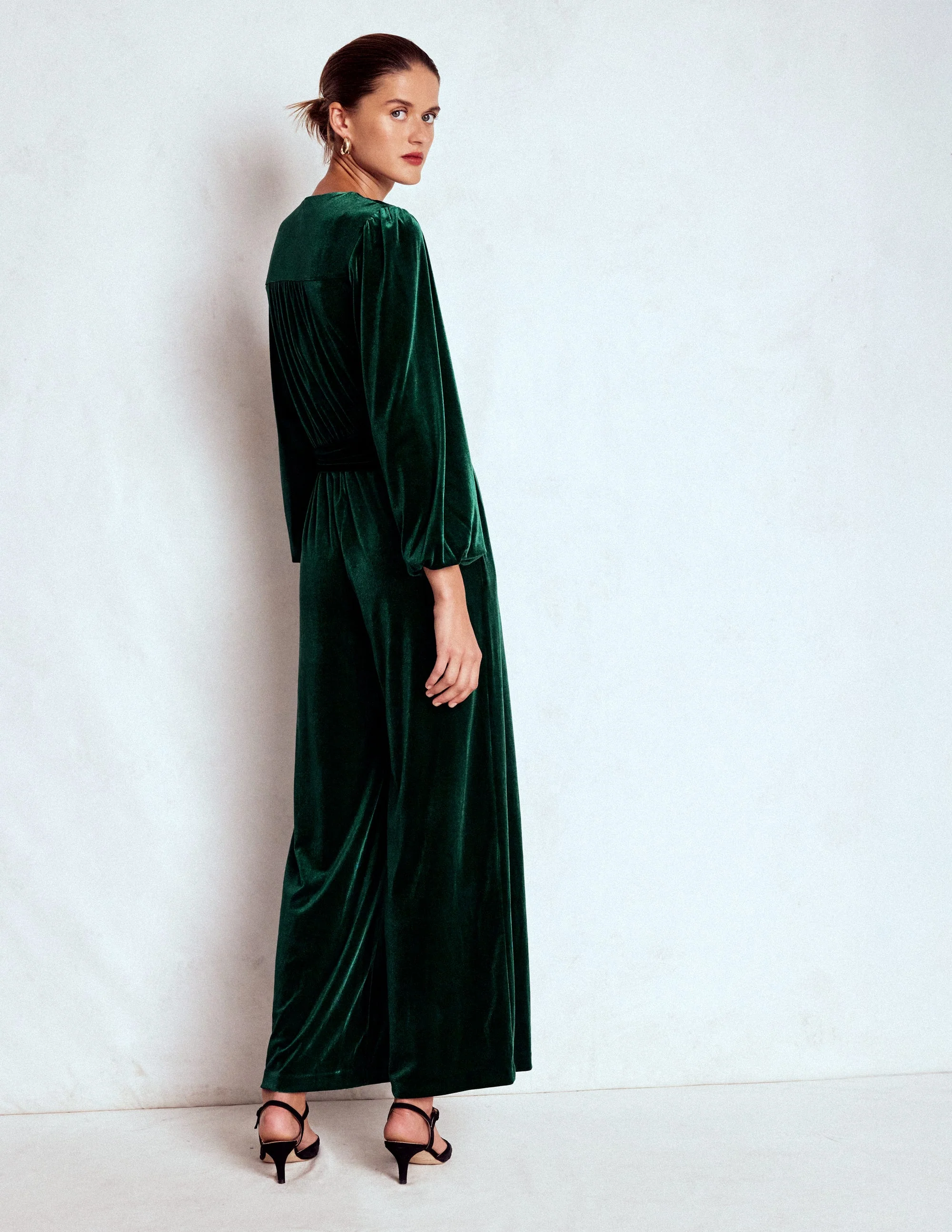 Jersey Velvet Wrap Jumpsuit-Emerald Night - Image 3